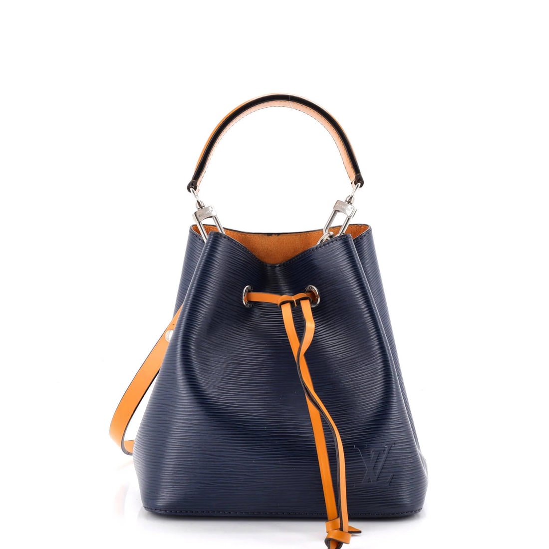 NeoNoe Epi Leather Louis Vuitton Handbag: NeoNoe Epi Leather Louis Vuitton Handbag Navy Blue Louis Vuitton NeoNoe Epi Leather Bucket Handbag with Extra Strap, featuring a classic design with a gold-tone hardware and microfiber interior. The