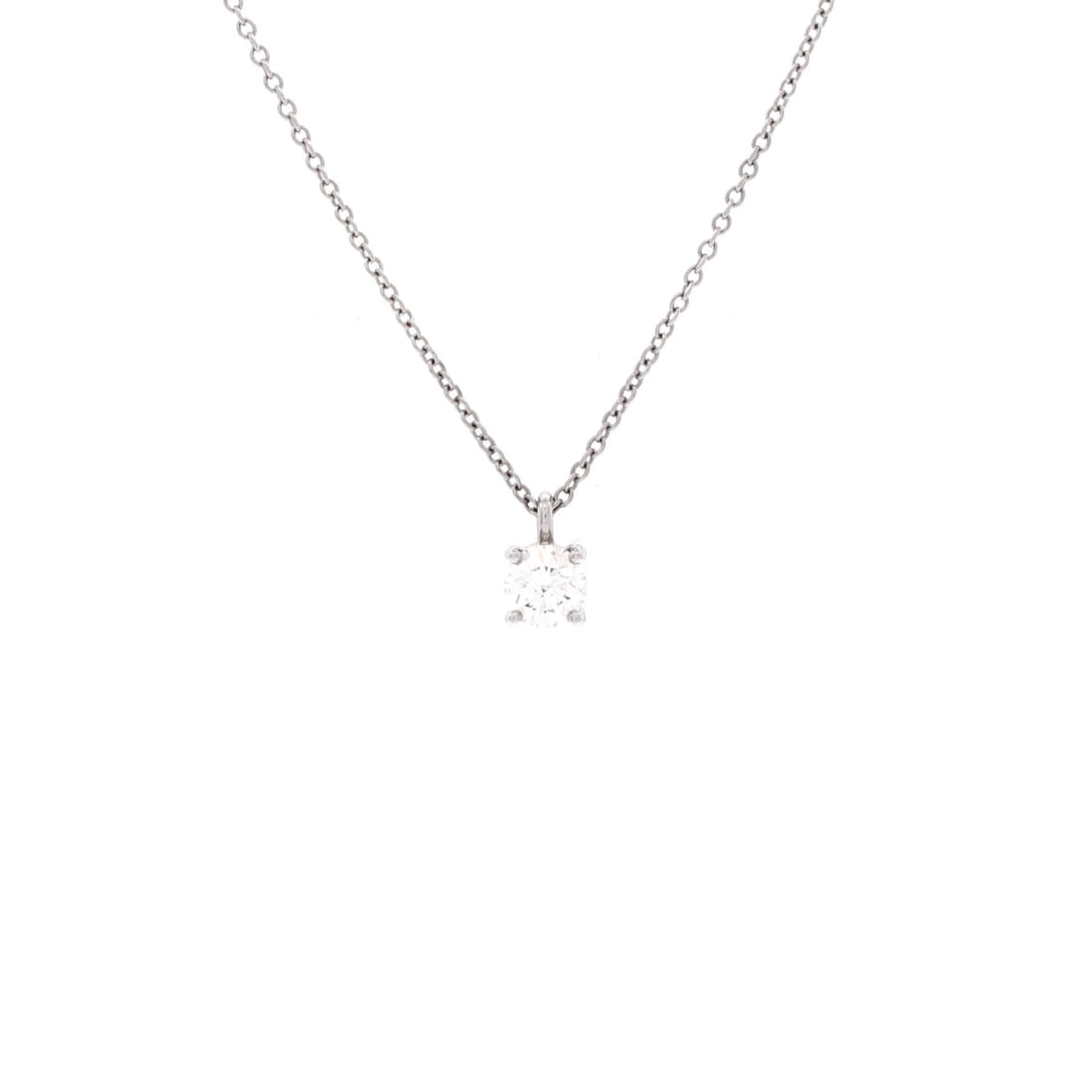 Solitaire Pendant Necklace Tiffany Platinum with RBC Diamond 3EX VVS2: Solitaire Pendant Necklace Tiffany Platinum with RBC Diamond 3EX VVS2 Tiffany & Co.'s Solitaire Pendant Necklace shines with a 0.37ct RBC Diamond 3EX/VVS2, set in platinum. This elegant necklace