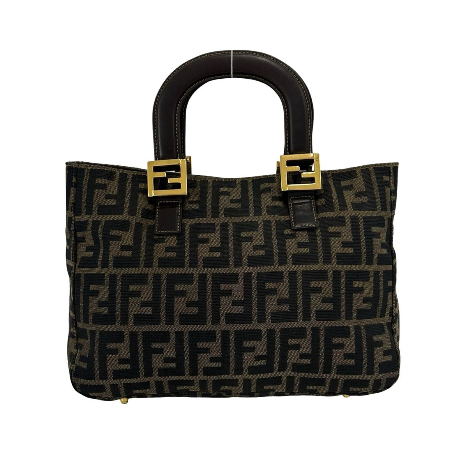 Canvas leather Fendi bag tote: Canvas leather Fendi bag tote Canvas leather Fendi bag tote in black and brown, measuring 21cm x 29cm x 11cm. This stylish tote features a unique combination of canvas and leather materials, making it