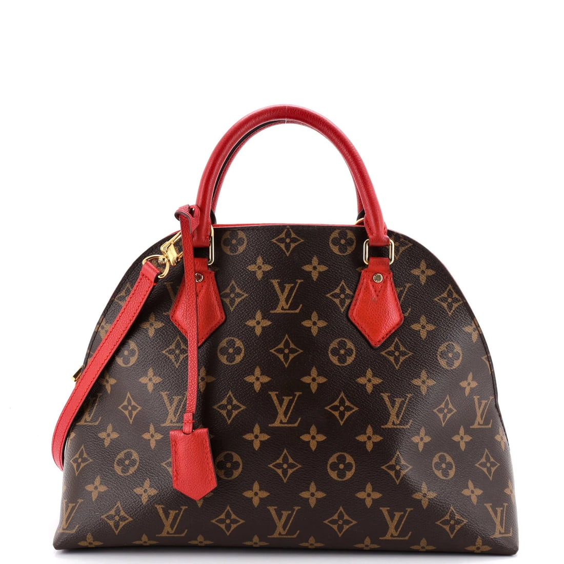 Vuitton Handbag Monogram Canvas Leather Alma BNB Louis: Vuitton Handbag Monogram Canvas Leather Alma BNB Louis The Louis Vuitton Alma BNB Handbag in Brown Monogram Canvas with Leather Exterior is a stylish and timeless piece. Measuring 9" in height, 13"