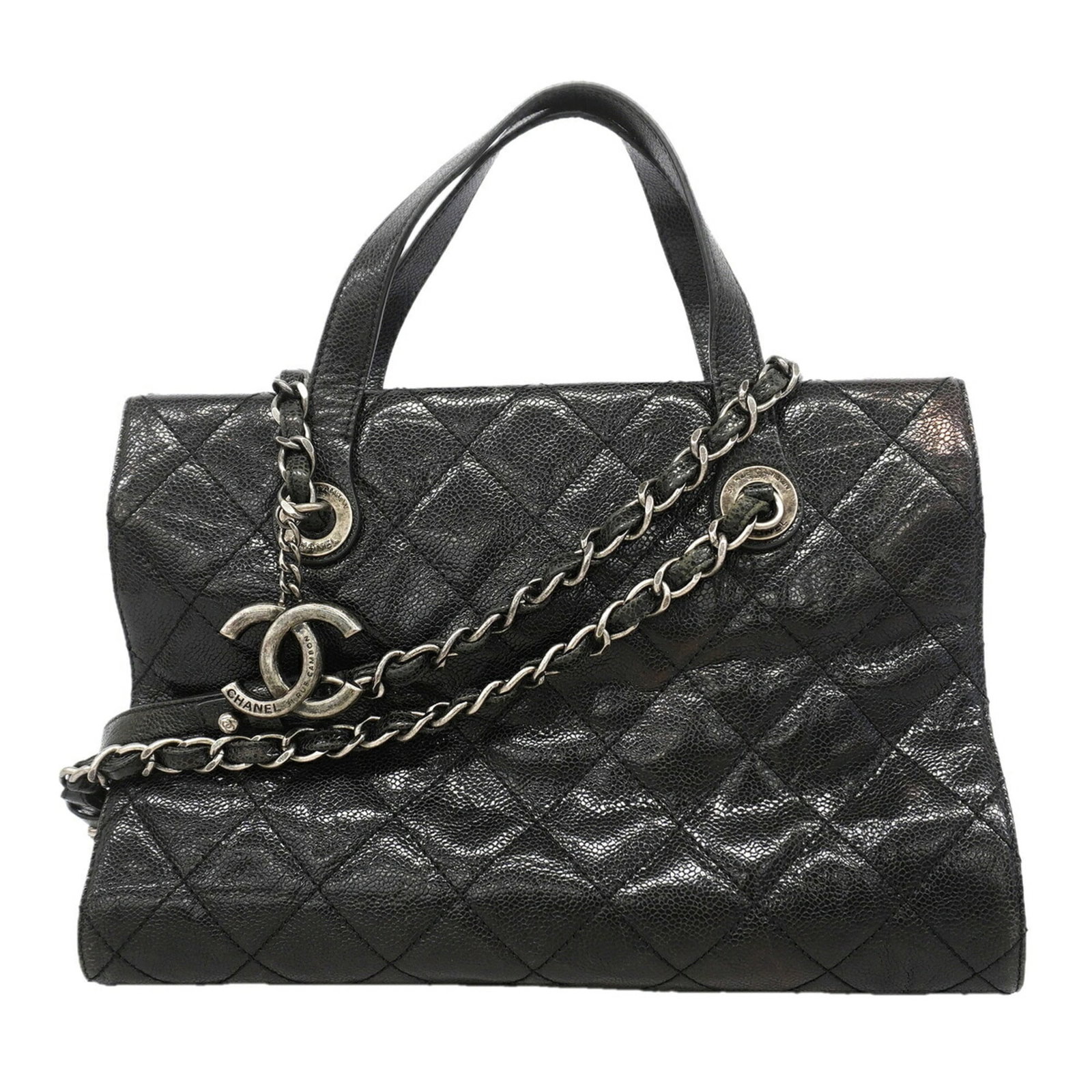 Calfskin Handbag Chanel: Calfskin Handbag Chanel Calfskin Handbag Chanel - A sleek and sophisticated black handbag made from high-quality grained calfskin, featuring silver hardware and a classic design. Measuring 24cm x 32cm