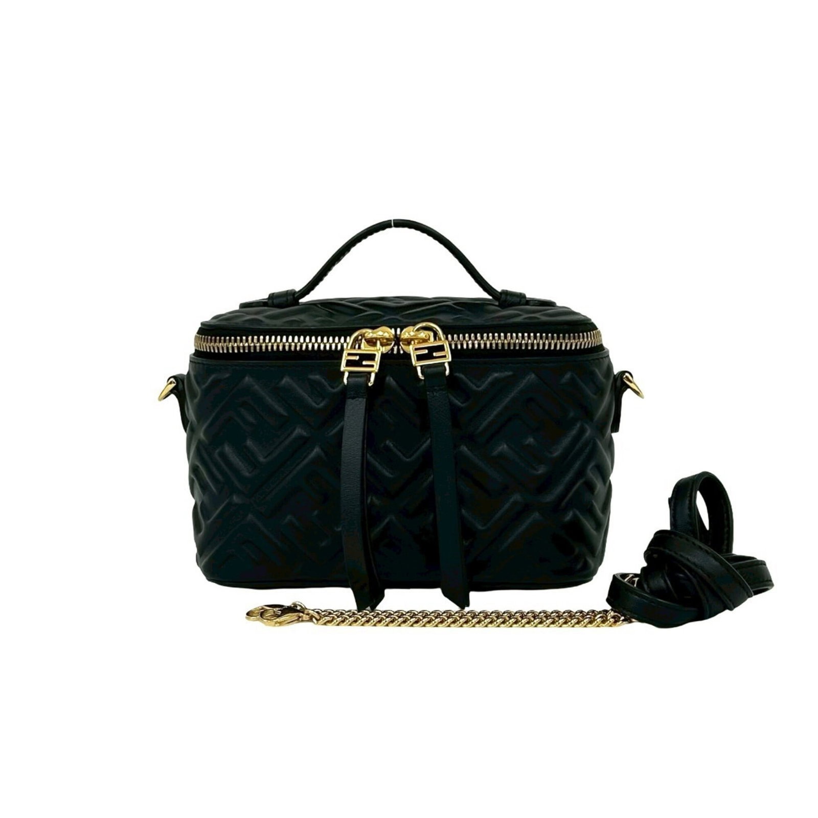 Handbag Leather Vanity Shoulder Fendi Bag: Handbag Leather Vanity Shoulder Fendi Bag Black leather Fendi handbag with a sleek design, measuring 10cm x 16cm x 8cm, featuring a signature. Item Specifics: Brand: Fendi Type: Handbag, Shoulder