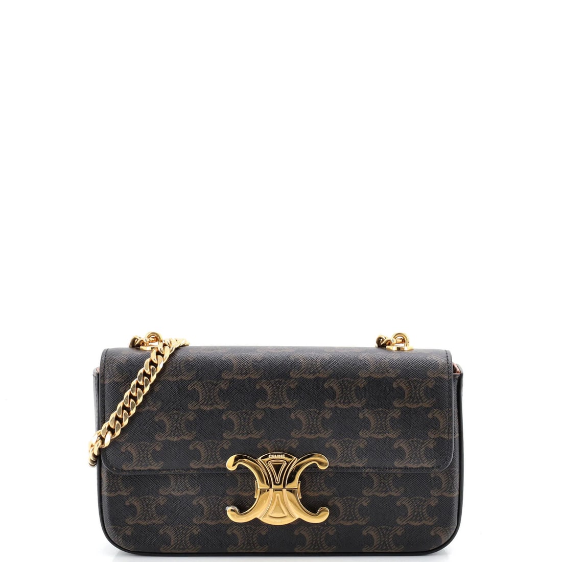 Chain Triomphe Celine Small Canvas Coated Bag: Chain Triomphe Celine Small Canvas Coated Bag Chain Triomphe Celine Small Canvas Coated Bag - A stylish and versatile shoulder bag with a classic design, featuring a canvas coated exterior in brown an