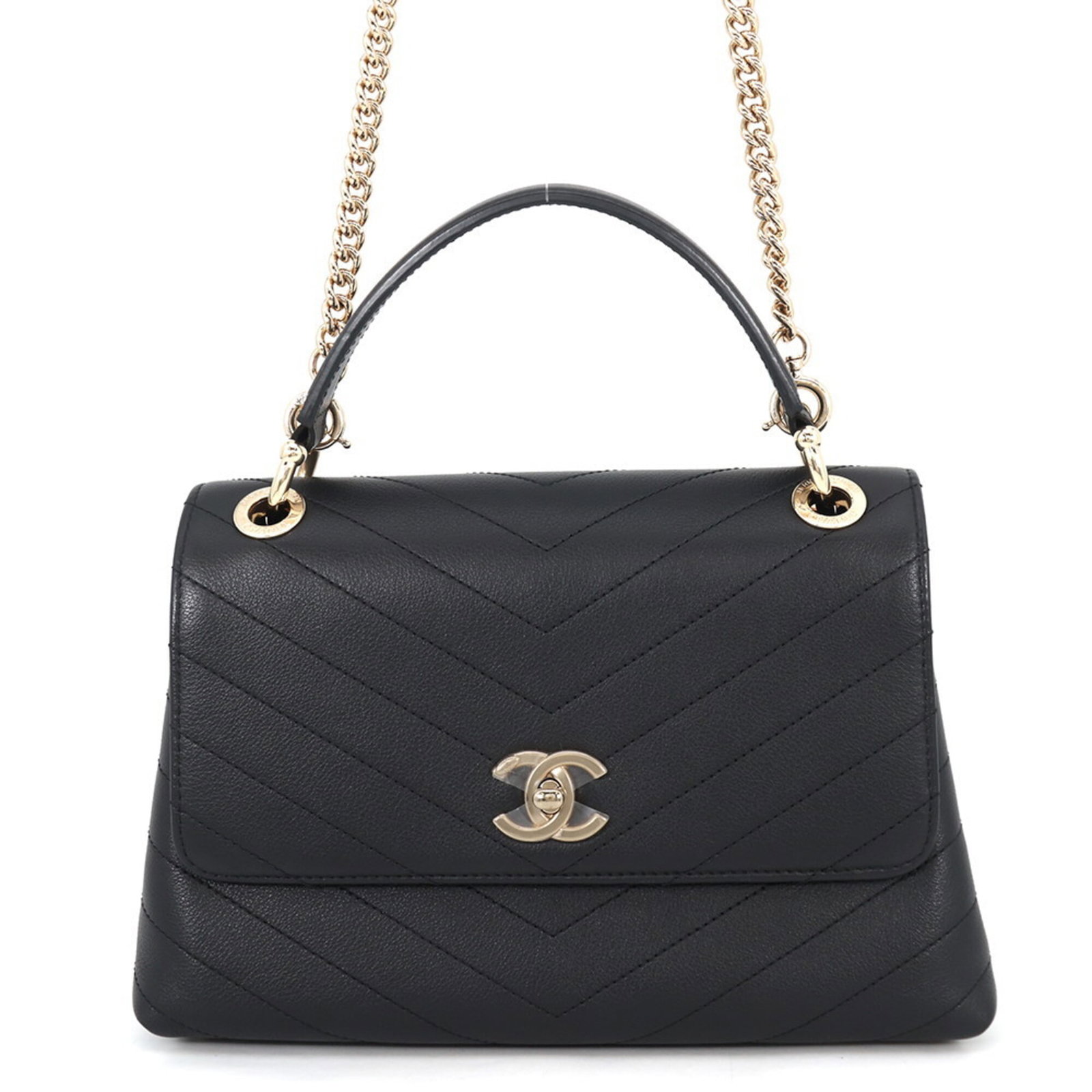 Handbag Chanel: Handbag Chanel Black and Champagne gold Chanel handbag with a sleek 19cm x 26cm x 10cm size, perfect for everyday use. This stylish bag features a classic design and luxurious materials, making it a