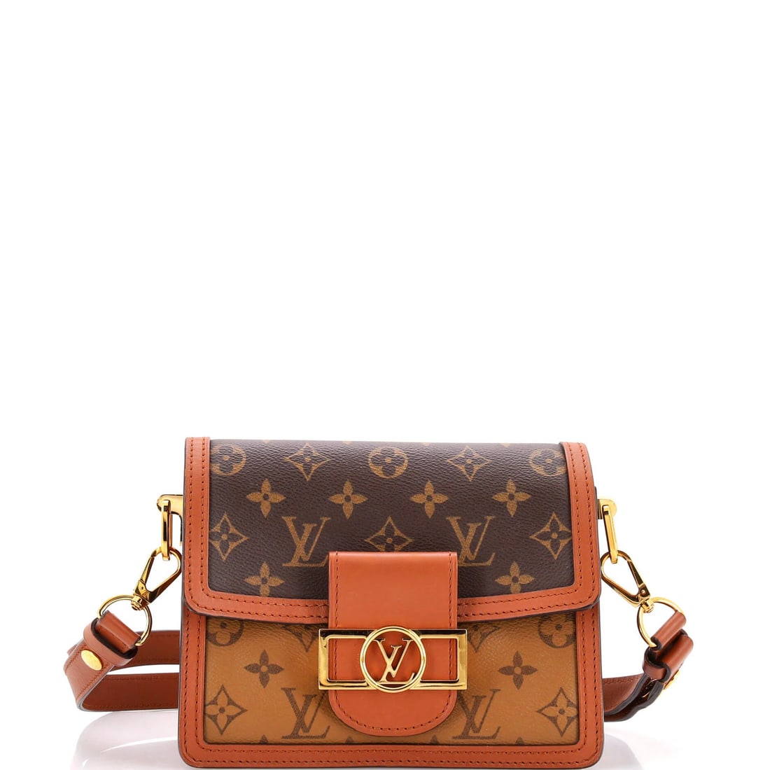 Mini Reverse Monogram Canvas Bag Shoulder Dauphine Louis Vuitton: Mini Reverse Monogram Canvas Bag Shoulder Dauphine Louis Vuitton Brown Mini Louis Vuitton Dauphine Shoulder Bag with Reverse Monogram Canvas and Gold Hardware, featuring a 10.5" handle drop and 22" st