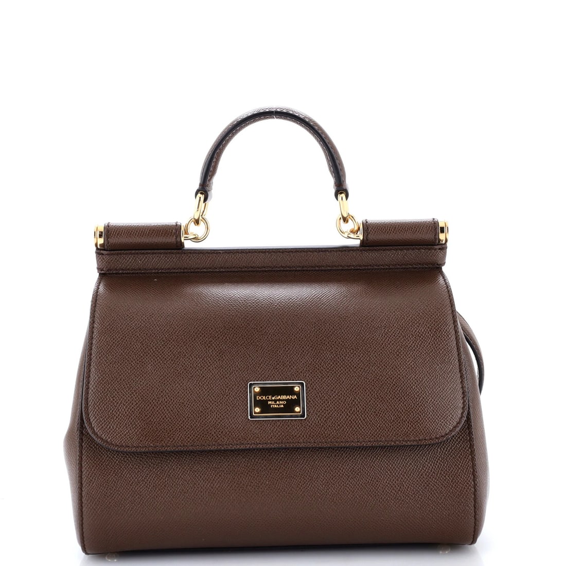 Sicily Leather Bag Dolce Gabbana Miss Medium: Sicily Leather Bag Dolce Gabbana Miss Medium Brown leather Dolce & Gabbana Miss Sicily bag with gold hardware, featuring a medium size and 20-22.5" strap drop, and minor scuffs and creases on the
