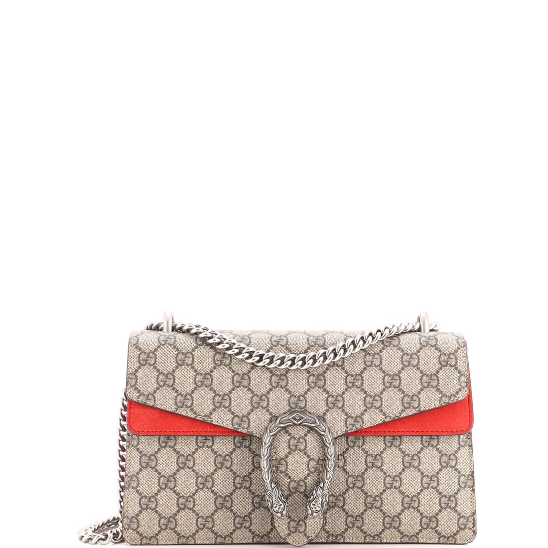 Small coated canvas bag GG Gucci Dionysus: Small coated canvas bag GG Gucci Dionysus Small GG Gucci Dionysus bag with coated canvas exterior in brown, featuring a sleek design and silver hardware. This small shoulder bag measures 6" tall and