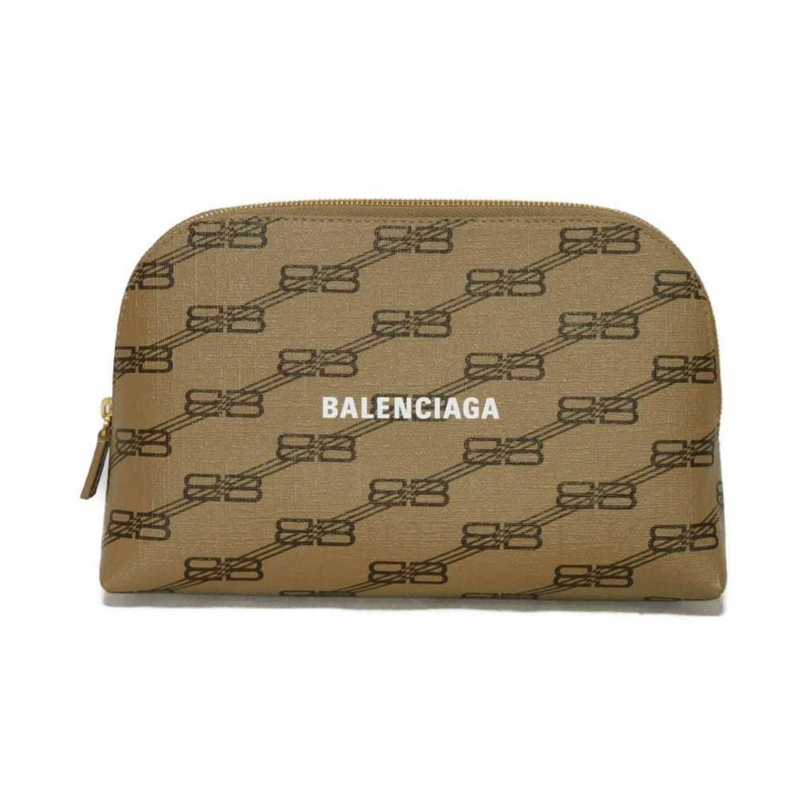 Canvas Leather Clutch Bag Pouch Coated Balenciaga: Canvas Leather Clutch Bag Pouch Coated Balenciaga This Balenciaga clutch bag features a unique combination of coated canvas and leather, with a signature on the interior. The beige and brown color