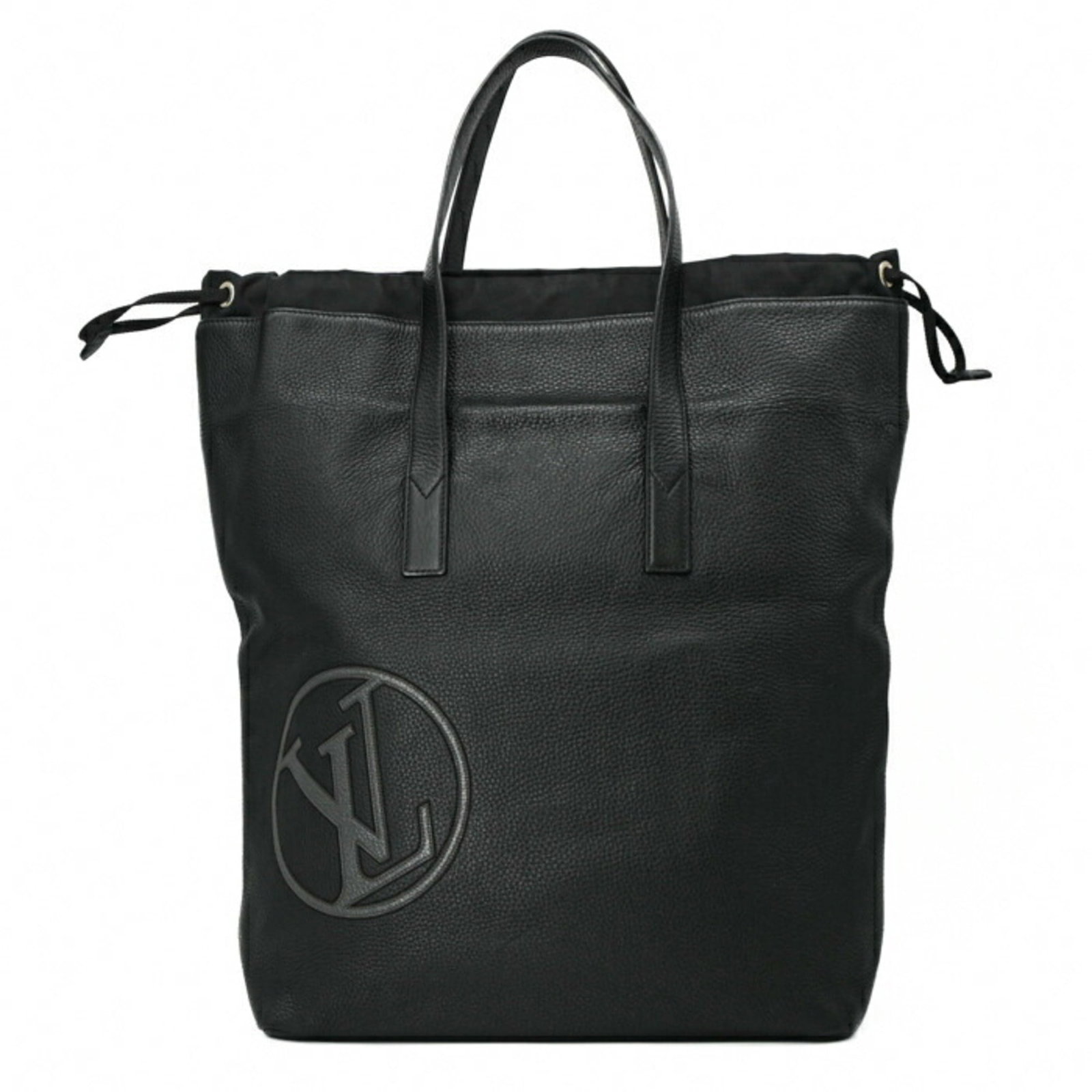 Leather Pouch Tote Louis Vuitton: Leather Pouch Tote Louis Vuitton Leather Pouch Tote in Black from Louis Vuitton features Taurillon leather construction, measuring 49cm x 38cm x 15cm. This stylish tote bag is made from high-quality