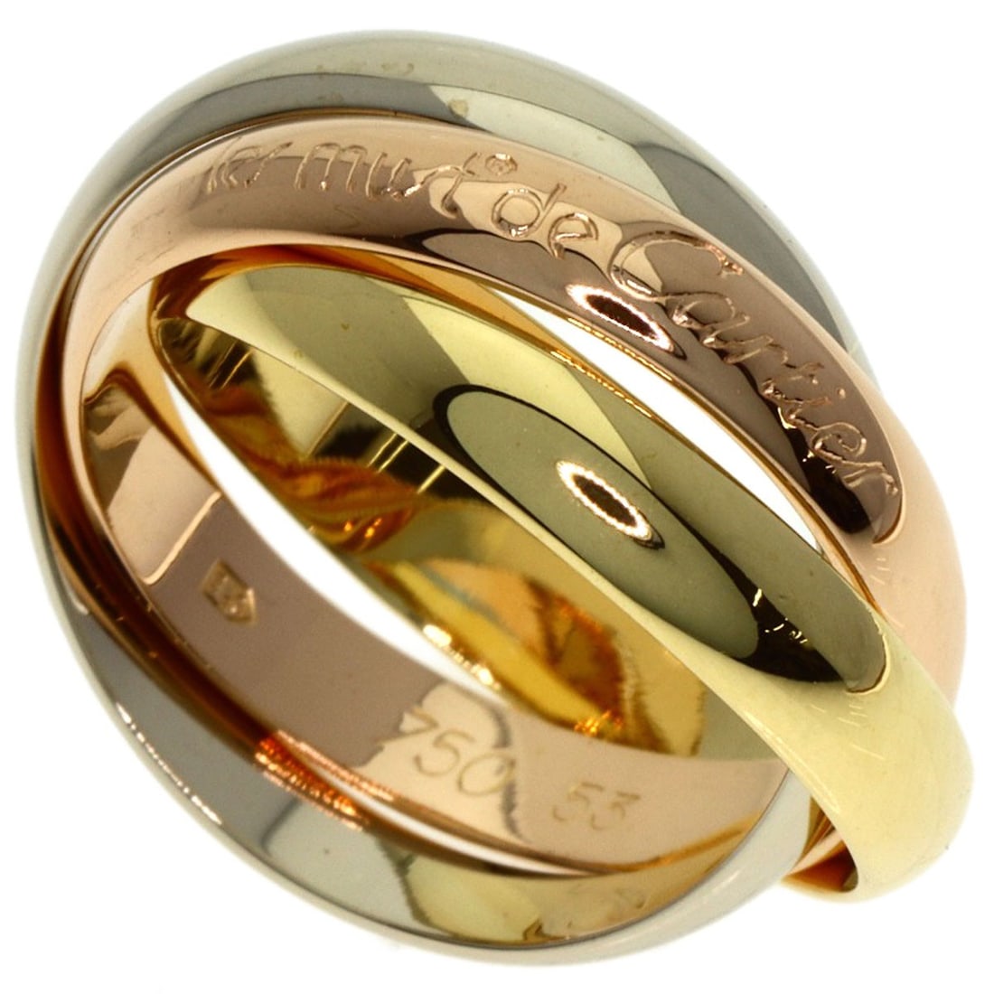 Yellow Gold K18 White Gold Cartier Trinity Ring: Yellow Gold K18 White Gold Cartier Trinity Ring K18 White Gold Cartier Trinity Ring in Yellow Gold features a striking gold metal exterior with no main stone. This elegant ring is crafted from high-pu