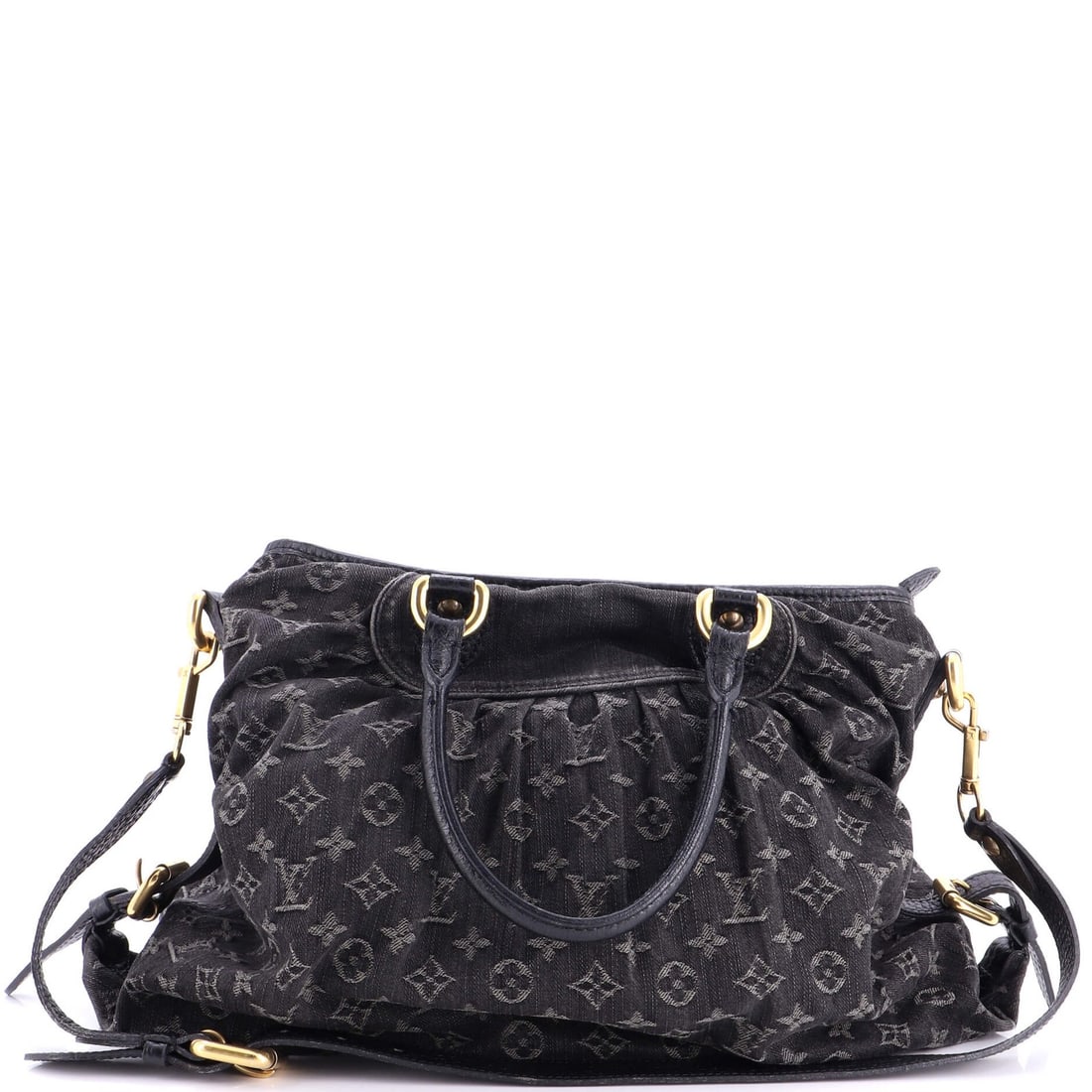 Louis Vuitton Neo Cabby Handbag Denim GM: Louis Vuitton Neo Cabby Handbag Denim GM Black Denim Louis Vuitton Neo Cabby Handbag GM with Gold Hardware, featuring a unique denim exterior and microfiber interior in orange and yellow, and a