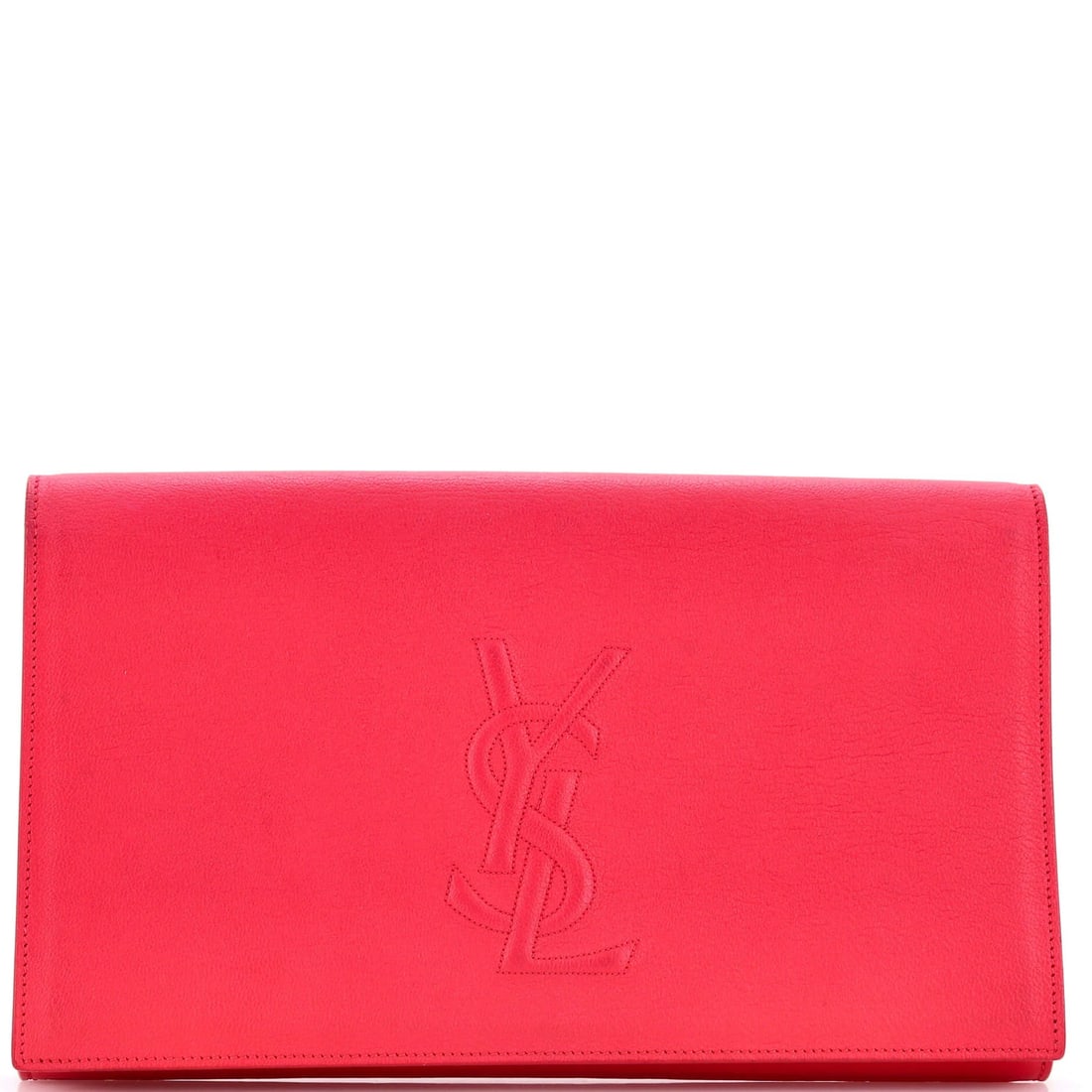 Large Belle de Jour Clutch Saint Laurent: Large Belle de Jour Clutch Saint Laurent Large Belle de Jour Clutch Saint Laurent in a striking pink leather exterior, featuring satin-lined interior and gold hardware. The clutch boasts a classic des
