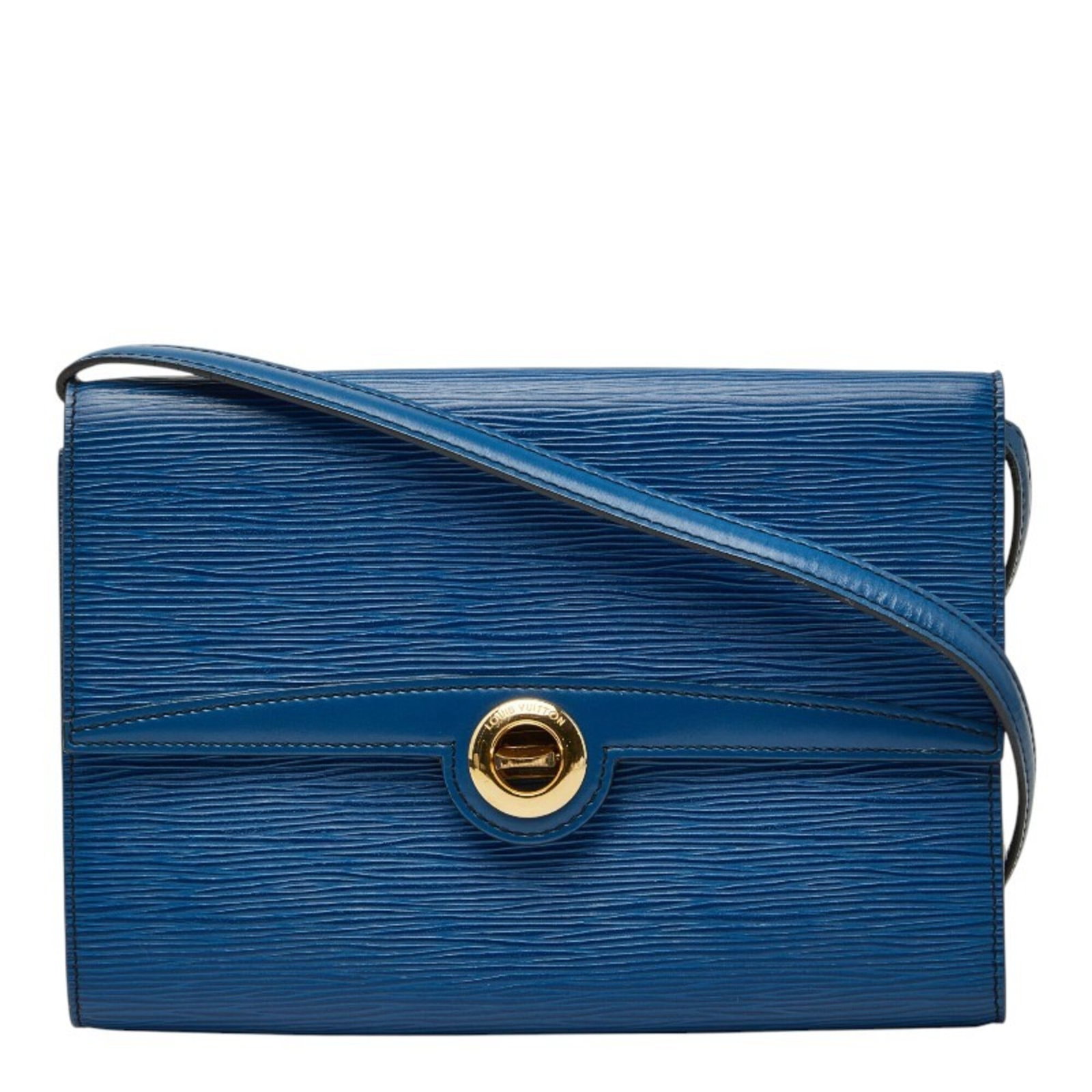 Leather Vuitton Bag Pochette Shoulder Louis: Leather Vuitton Bag Pochette Shoulder Louis Toledo blue leather, a timeless choice, adorns this Pochette Shoulder bag from Louis Vuitton's Epi line. The bag's sleek design and turn lock closure make