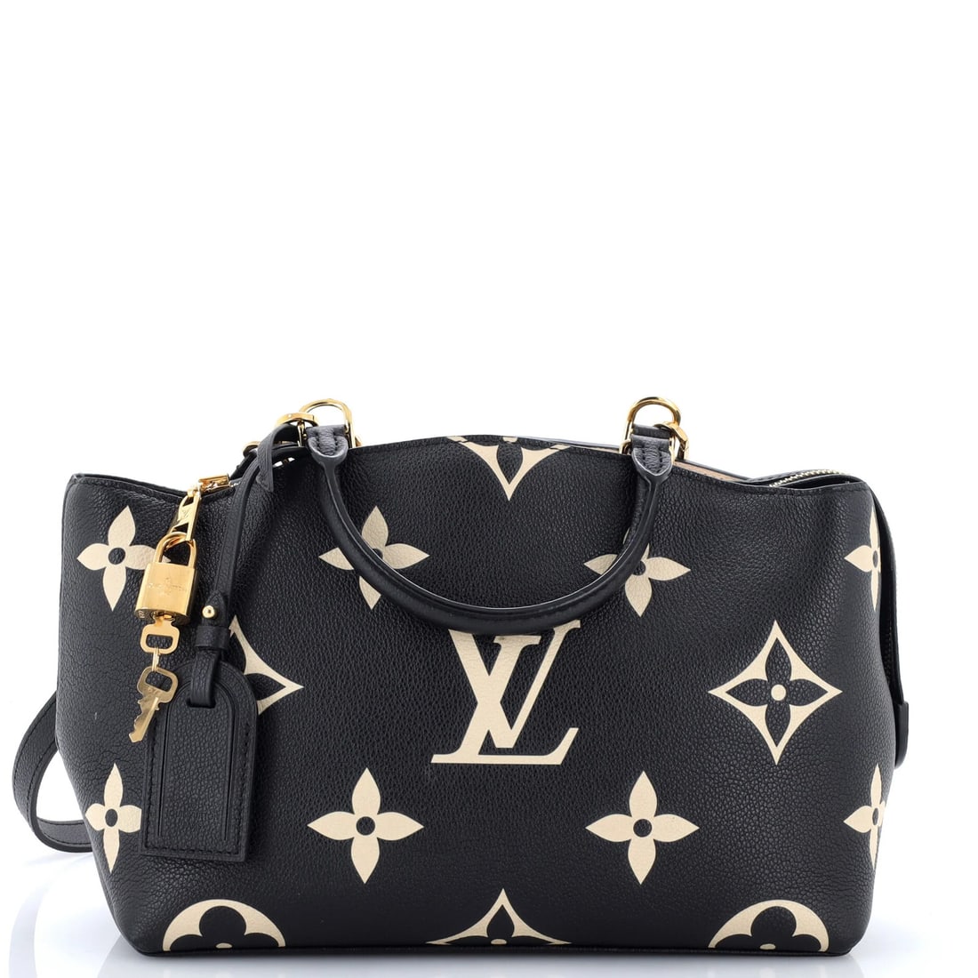 Louis Vuitton Petit Palais Handbag Bicolor Giant Monogram Empreinte: Louis Vuitton Petit Palais Handbag Bicolor Giant Monogram Empreinte Black leather Louis Vuitton Petit Palais Handbag Bicolor Giant Monogram Empreinte features a classic top handle design with a 7"