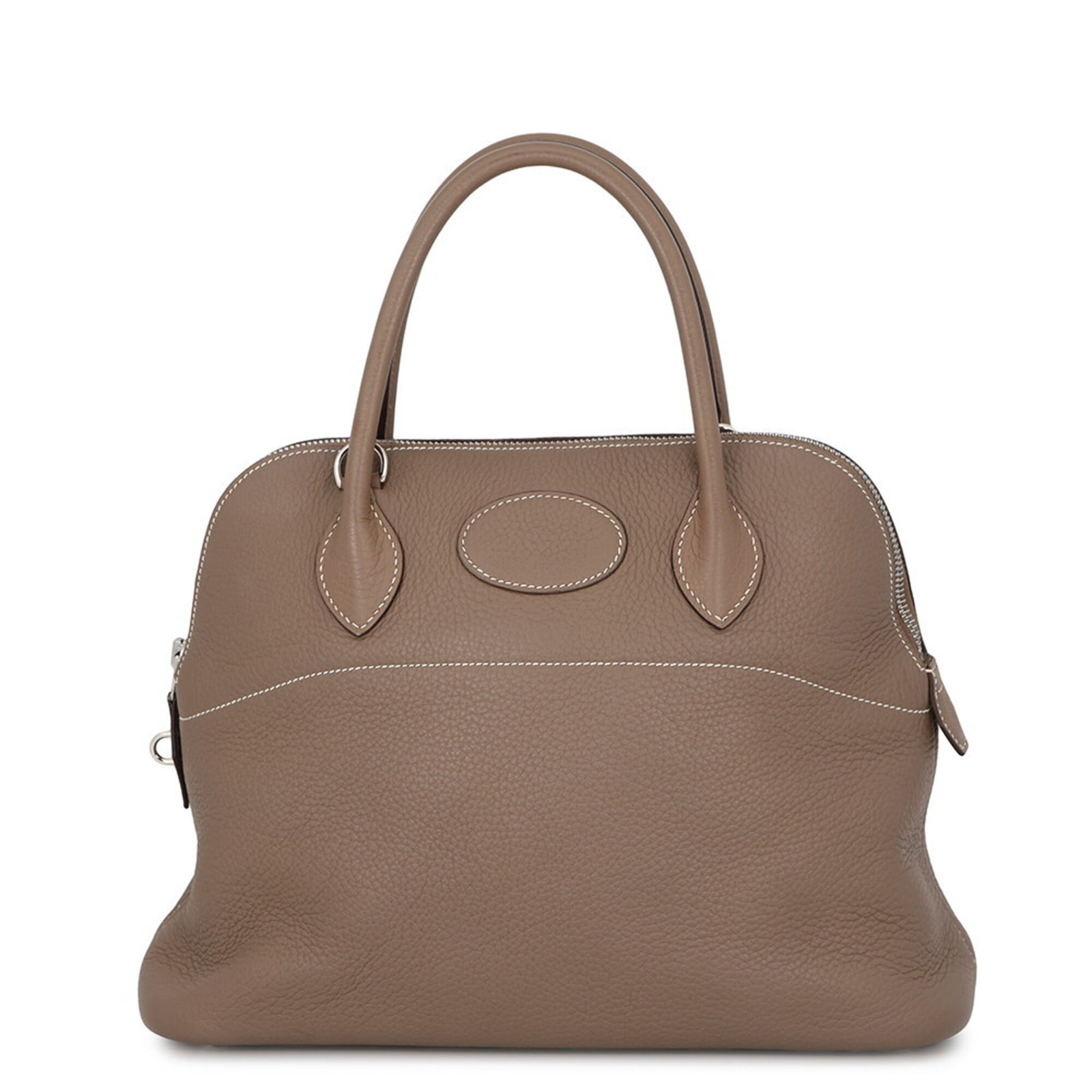 Clemence Leather Handbag Taurillon Hermes: Clemence Leather Handbag Taurillon Hermes Taurillon clemence leather handbag from Hermes, featuring the iconic Etoupe gray color. This stylish bag measures 24cm x 31cm x 12cm and is crafted with