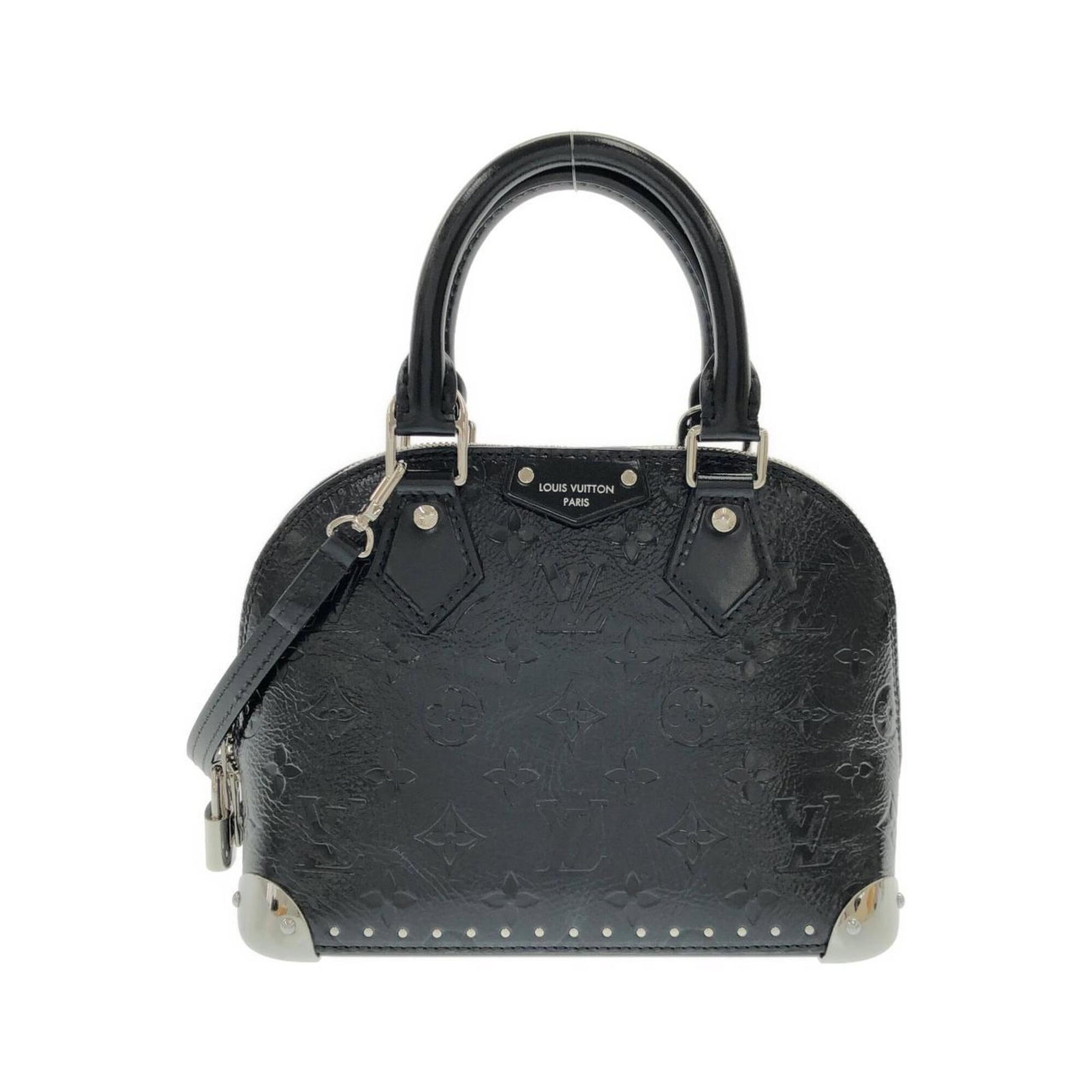 Handbag Leather Louis Vuitton: Handbag Leather Louis Vuitton Black leather Louis Vuitton handbag with silver hardware, featuring calf leather construction and a compact 17cm x 23cm x 11cm size. Bearer of a signature, this piece
