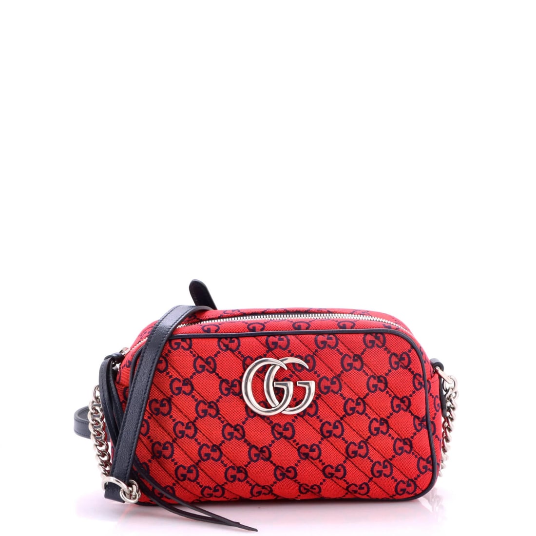 Gucci GG Marmont Shoulder Bag Diagonal Quilted GG Canvas with Leather Small: Gucci GG Marmont Shoulder Bag Diagonal Quilted GG Canvas with Leather Small Small Gucci GG Marmont Shoulder Bag with Red Canvas Exterior and Leather Details, featuring a diagonal quilted design and