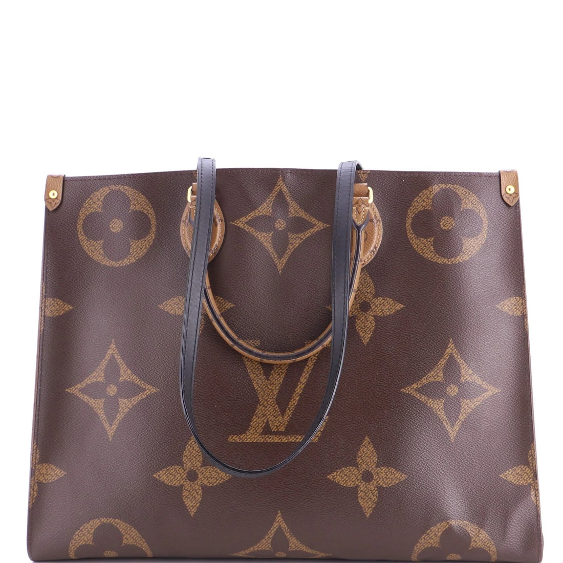 OnTheGo Tote Reverse Giant Monogram Louis Vuitton: OnTheGo Tote Reverse Giant Monogram Louis Vuitton Brown Louis Vuitton OnTheGo Tote Reverse Giant Monogram GM Tote features a canvas coated exterior with minor scuffs and minor creases. The interior