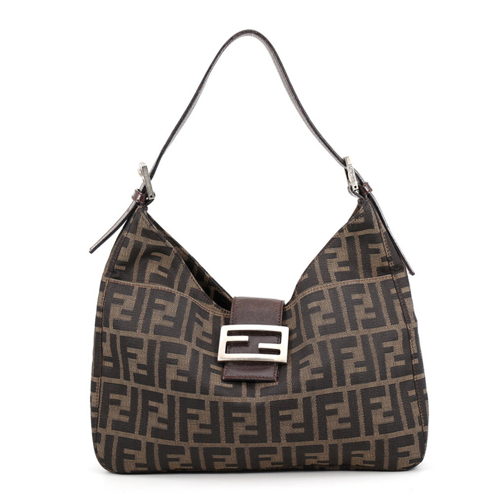 Shoulder Bag Canvas Handbag Fendi: Shoulder Bag Canvas Handbag Fendi Canvas Fendi Shoulder Bag with Silver Hardware. This Zucca shoulder bag features a sturdy canvas material and a classic flap closure. With its brown color and silver
