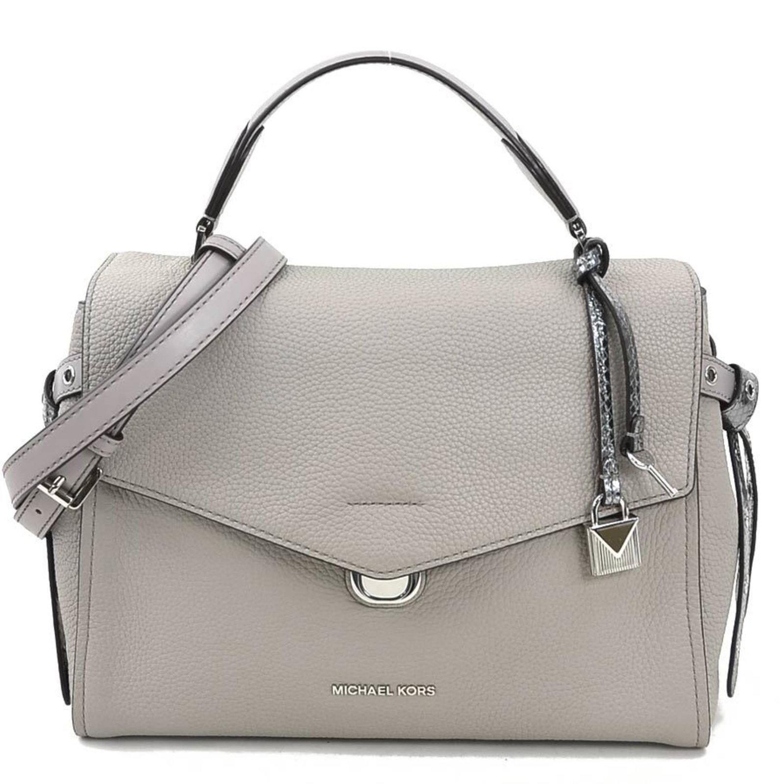Michael Kors Leather Handbag Shoulder Bag: Michael Kors Leather Handbag Shoulder Bag Gray leather shoulder bag from Michael Kors, featuring a 21cm x 27.7cm x 11.5cm size with a dust bag and adjustable shoulder strap. This stylish bag is made