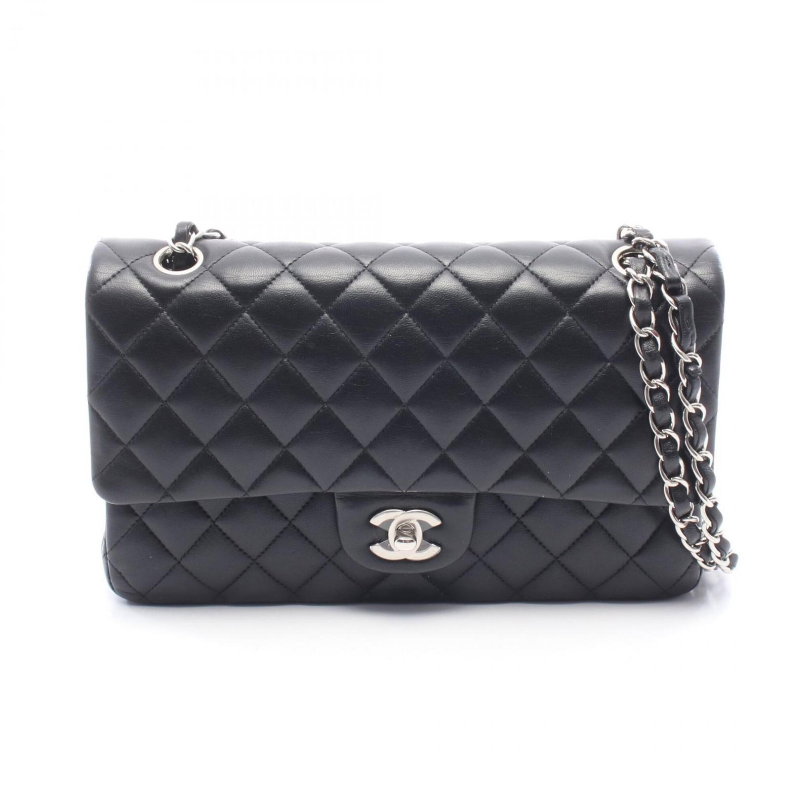 Shoulder Bag Leather Handbag Chanel: Shoulder Bag Leather Handbag Chanel Black lambskin leather shoulder bag from Chanel, featuring silver hardware and a sleek 16cm x 25cm x 6.5cm design. This classic shoulder bag is made from