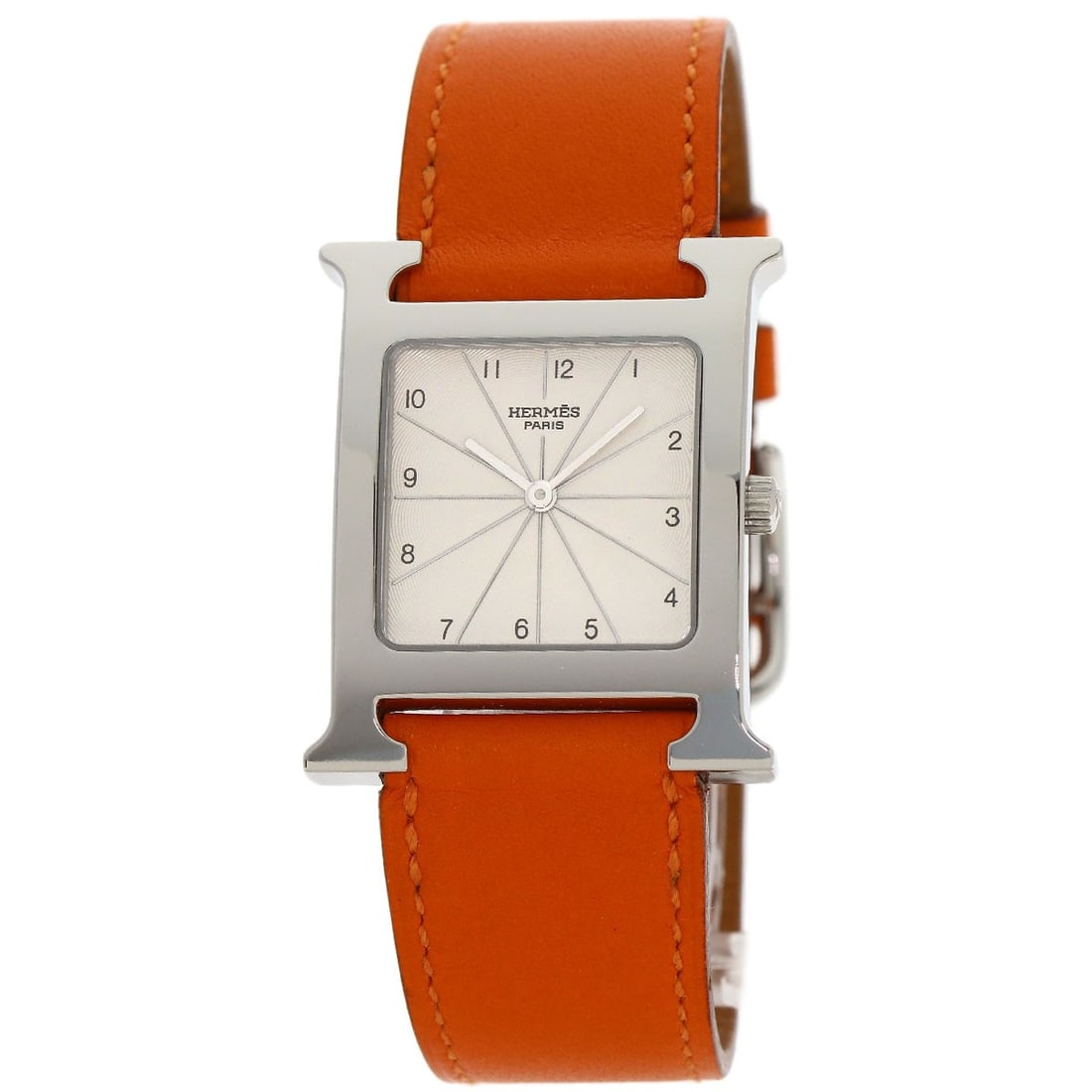 Hermes H Watch Watches Hh1.510 Stainless Steel Leather: Hermes H Watch Watches Hh1.510 Stainless Steel Leather Stainless steel and silver leather come together in this sleek 26mm watch from Hermes, featuring an analog display and quartz movement. The