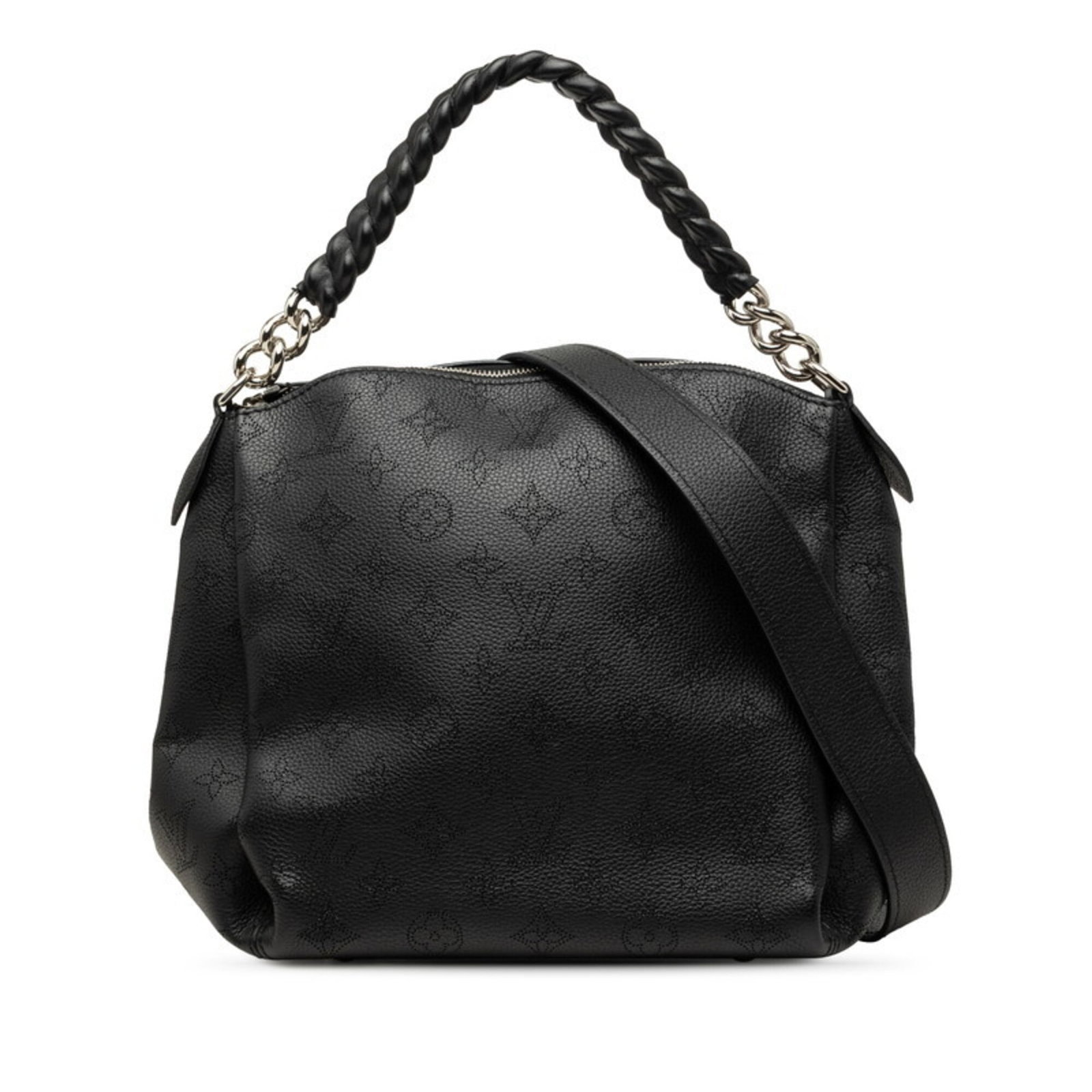 Shoulder Bag Handbag Leather Louis Vuitton: Shoulder Bag Handbag Leather Louis Vuitton Black Leather Louis Vuitton Mahina Shoulder Bag with Zipper Closure, featuring a classic design and sleek silhouette. Measuring 23cm x 30cm x 13cm, this