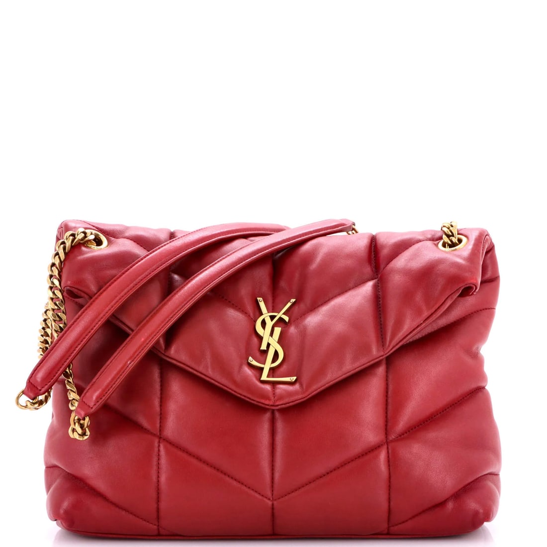 Loulou Medium Leather Bag Matelasse Chevron Shoulder Saint Laurent: Loulou Medium Leather Bag Matelasse Chevron Shoulder Saint Laurent The Loulou Medium Leather Bag is a striking shoulder bag with a bold red exterior and a timeless matelasse chevron pattern. Made