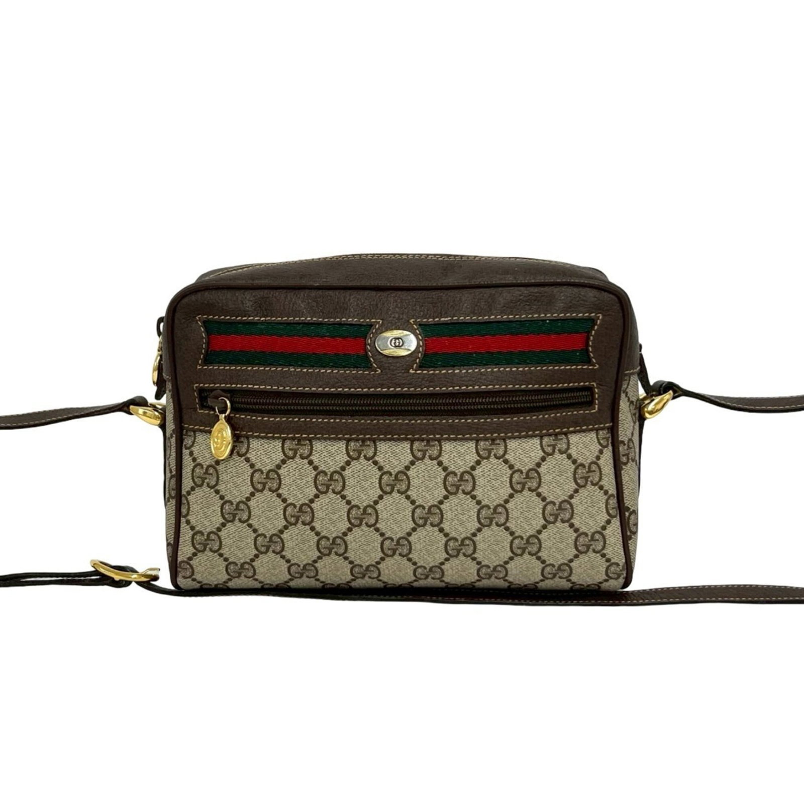 Shoulder Bag Leather Pvc Gucci Pochette: Shoulder Bag Leather Pvc Gucci Pochette Brown, Green, Red color Gucci Pochette Shoulder Bag features a unique combination of leather and PVC materials, adding a modern touch to this classic design. Wi