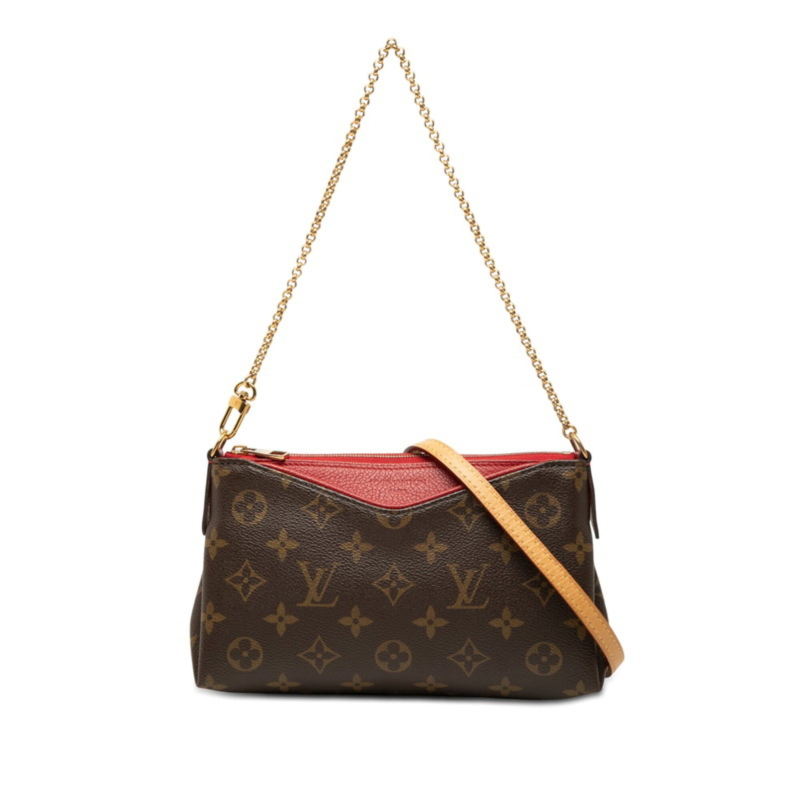 Handbag Leather Pvc Louis Vuitton Shoulder: Handbag Leather Pvc Louis Vuitton Shoulder The Louis Vuitton Monogram shoulder bag features a unique combination of PVC and leather materials, showcasing a distinctive brown color with a pop of cerise