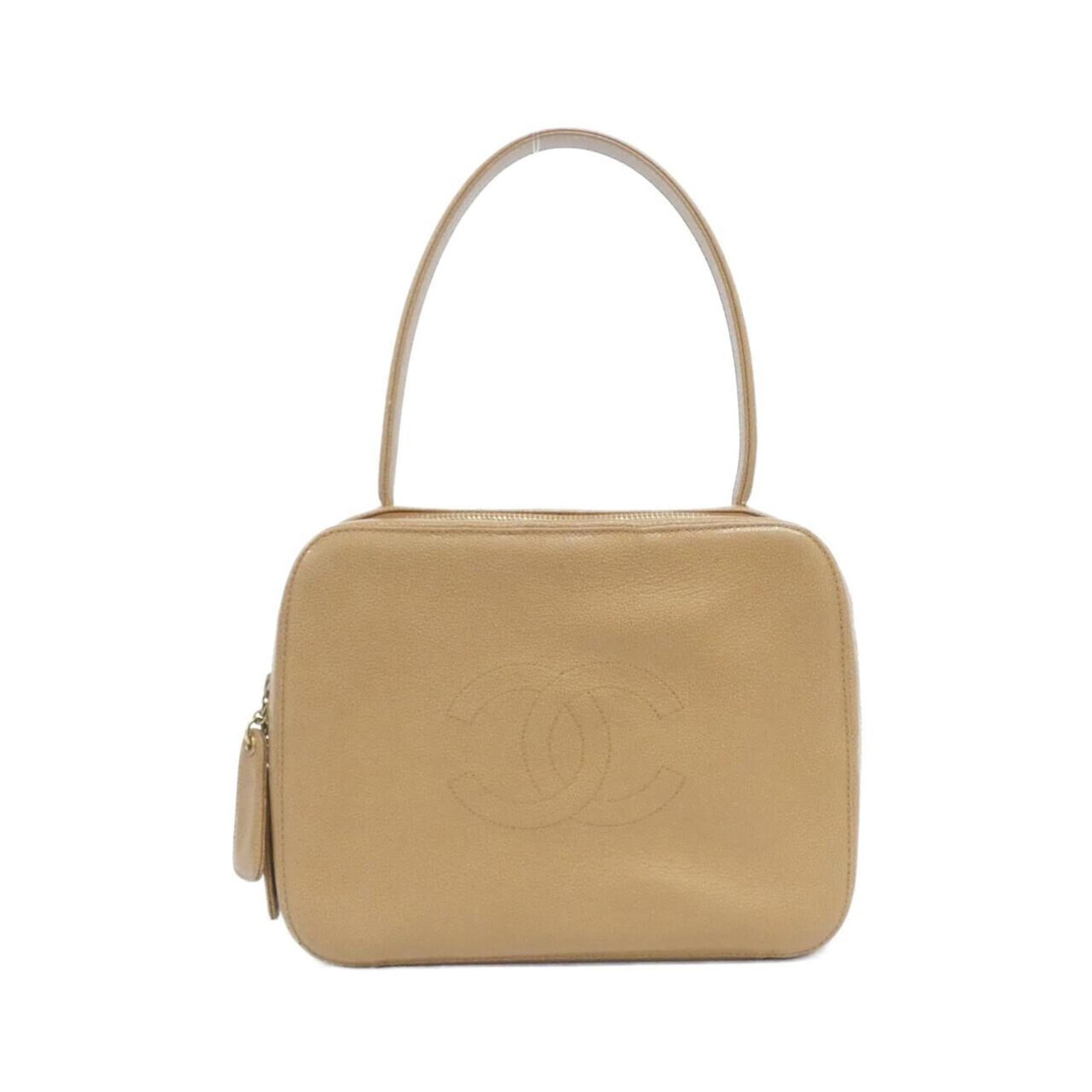 Handbag Leather from Chanel: Handbag Leather from Chanel Chanel's iconic handbag is crafted from high-quality calfskin leather, offering a timeless and sophisticated design. The beige color and classic shape make it a versatile a