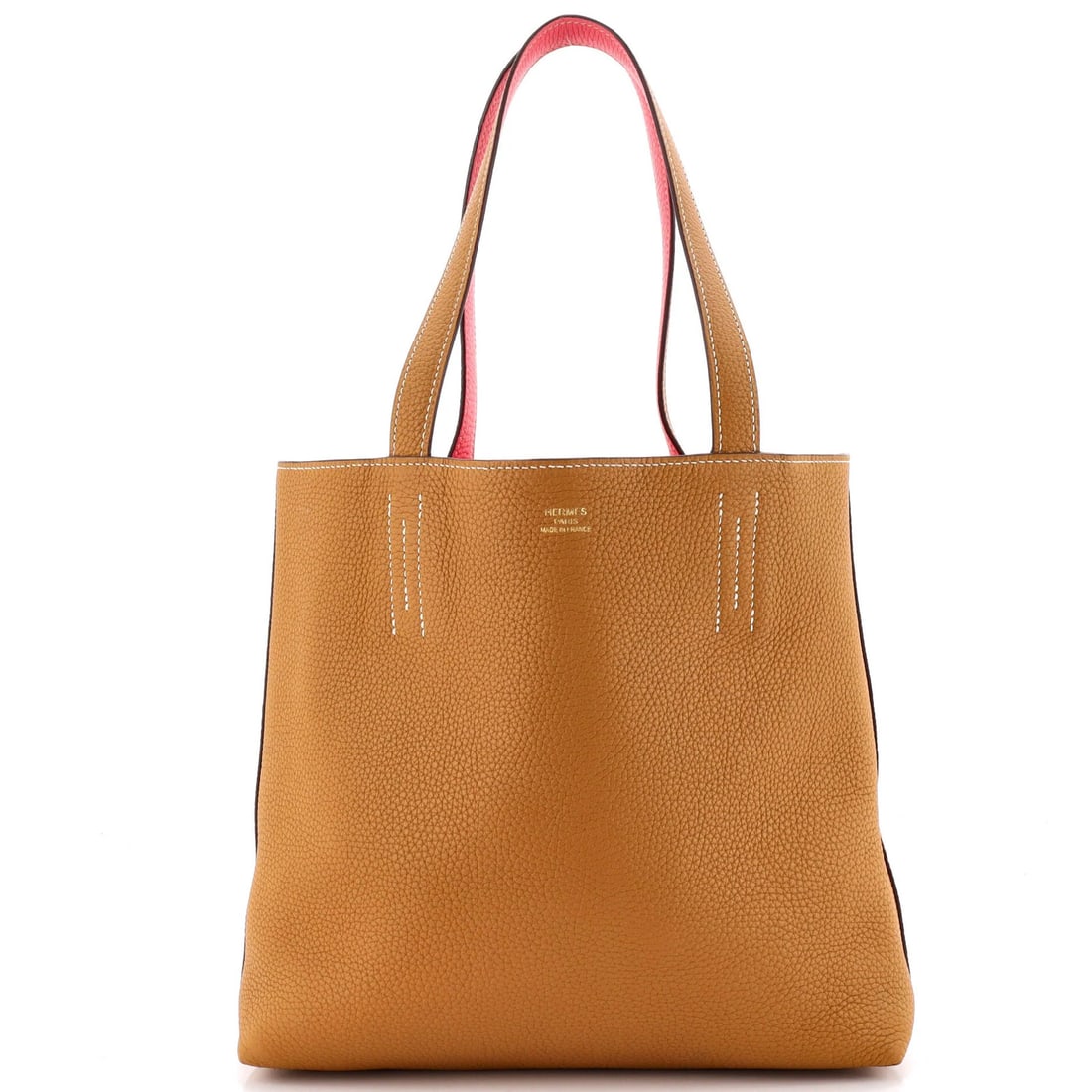 Hermes Double Sens Tote Clemence: Hermes Double Sens Tote Clemence The Herm?s Double Sens Tote Clemence is a timeless, brown leather tote with a classic design. Measuring 36 inches in size, it features a sturdy handle drop of 9.5