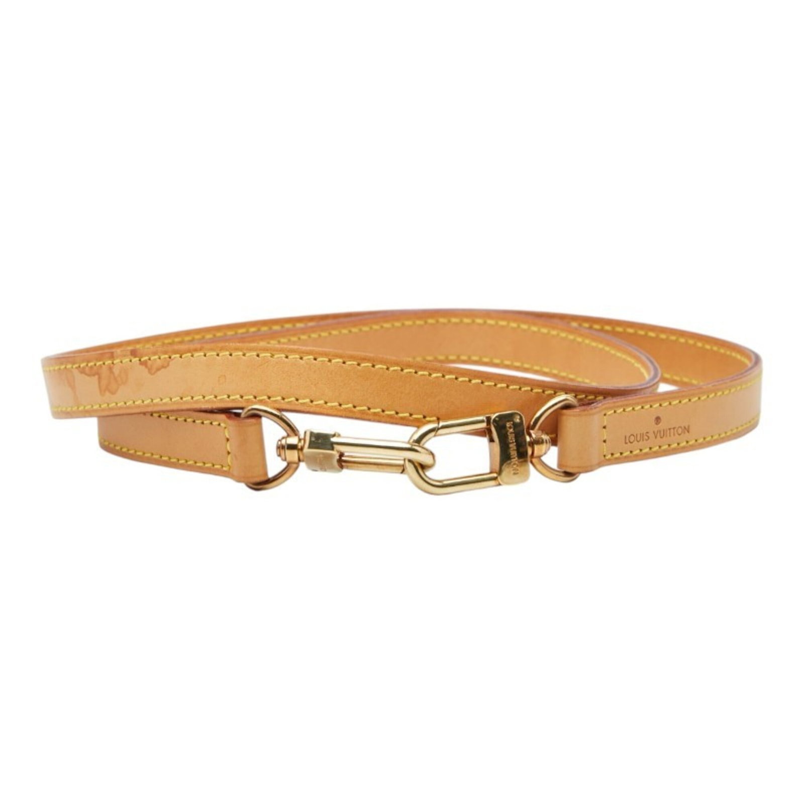 Leather Strap Louis Vuitton: Leather Strap Louis Vuitton This genuine Louis Vuitton leather strap features a classic design and a timeless beige color. Made from high-quality leather, it measures 99cm in length and 1.5cm in width