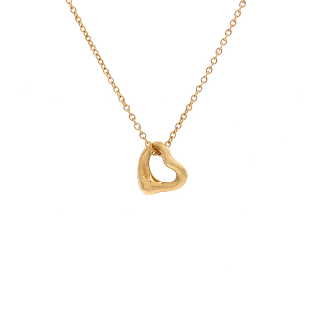 Tiffany & Co. Elsa Peretti Open Heart Pendant Necklace 18K Yellow Gold 7mm: Tiffany & Co. Elsa Peretti Open Heart Pendant Necklace 18K Yellow Gold 7mm 18K Yellow Gold Elsa Peretti Open Heart Pendant Necklace measures 16 inches in length, featuring a 6.40mm x 7.00mm open heart