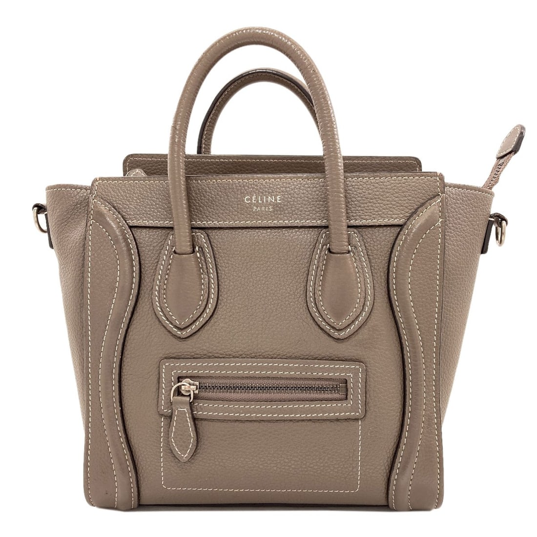 Nano Calf Luggage Celine 2 Way Handbag: Nano Calf Luggage Celine 2 Way Handbag Nano Calf Luggage Celine 2 Way Handbag in gray features a calf exterior material and 2-way design. This stylish handbag is a notable addition to any collection. 