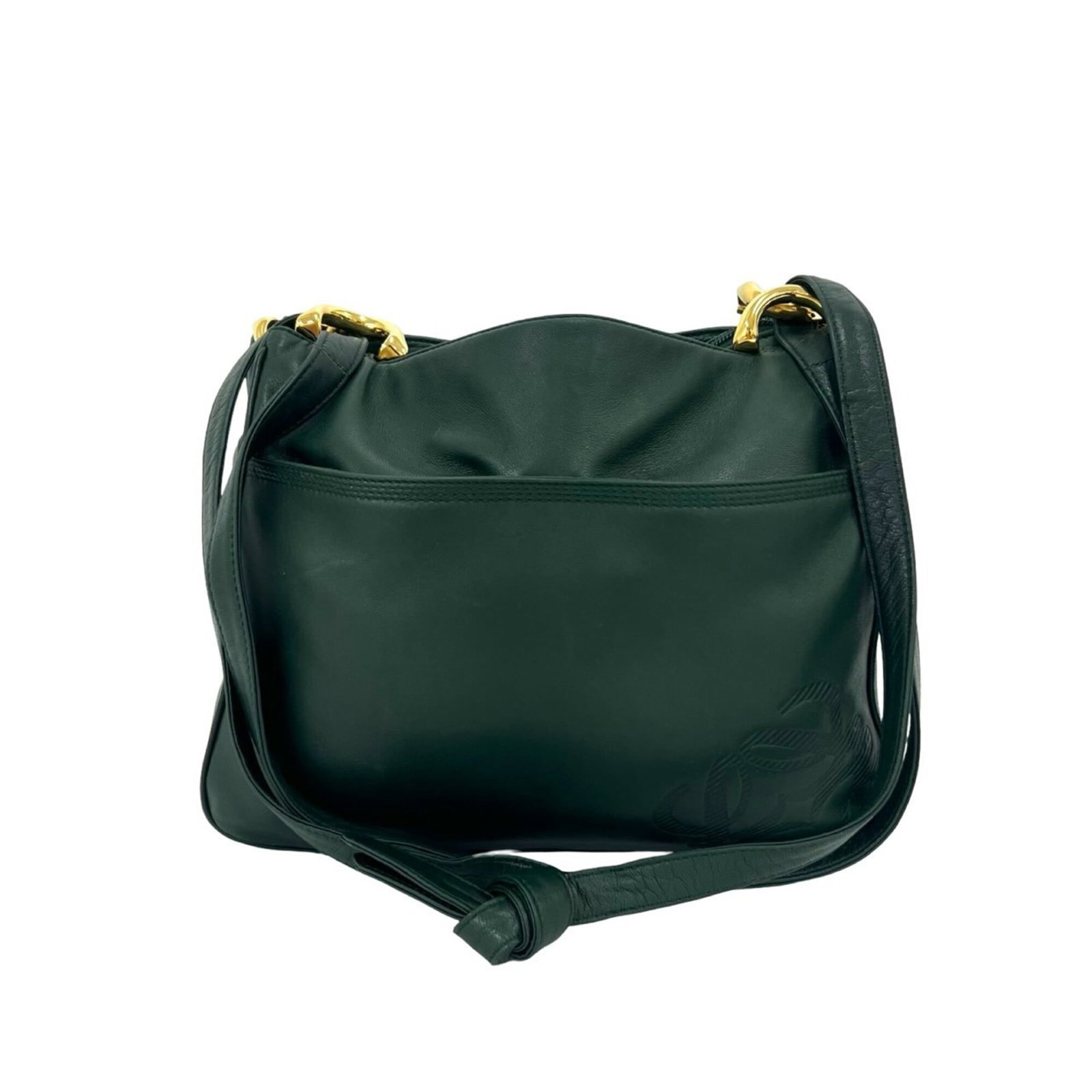 Shoulder Bag Leather Pochette Loewe: Shoulder Bag Leather Pochette Loewe The Loewe Shoulder Bag Pochette is a stylish green leather shoulder bag with a size of 21cm x 27cm x 13cm. This pochette features a classic design with a signature,