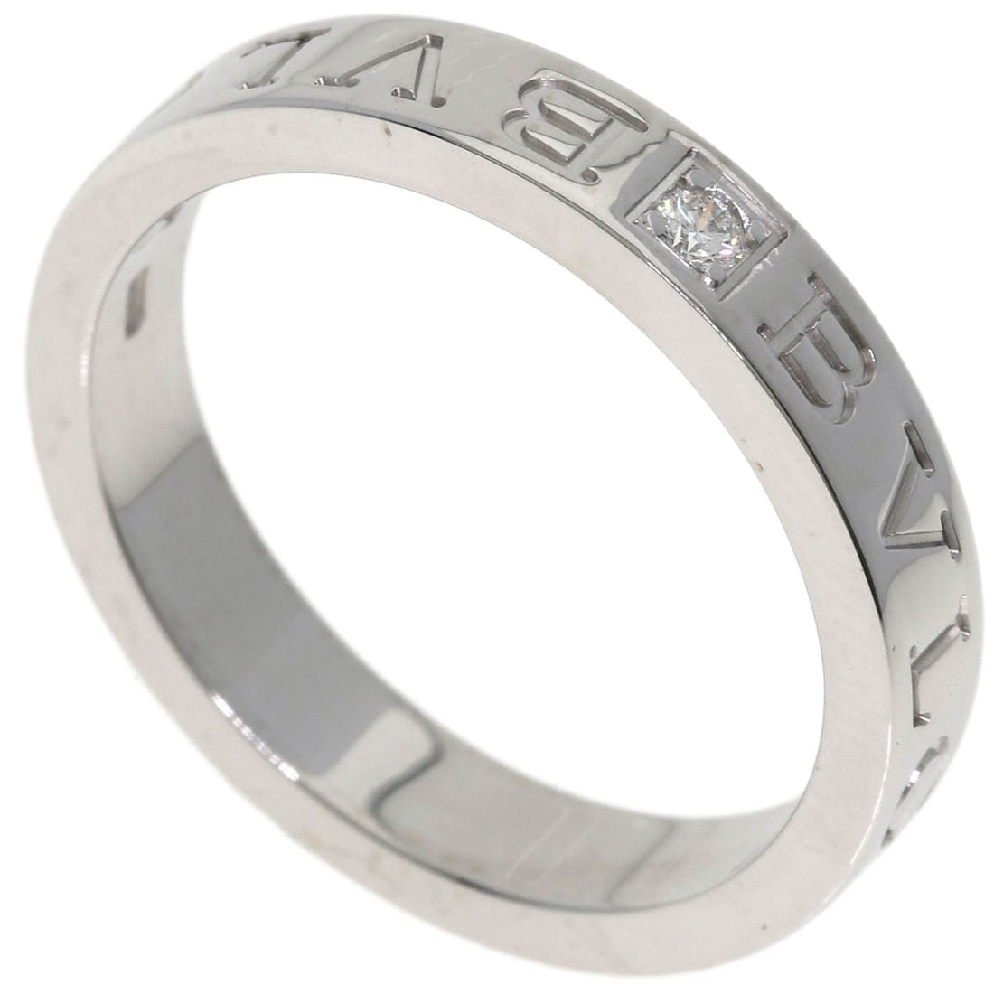 Double Logo Diamond Ring Bvlgari K18 White Gold: Double Logo Diamond Ring Bvlgari K18 White Gold K18 White Gold Diamond Ring with Double Logo from BVLGARI. This ring showcases a diamond set in K18 White Gold, a high-purity gold alloy, and features t
