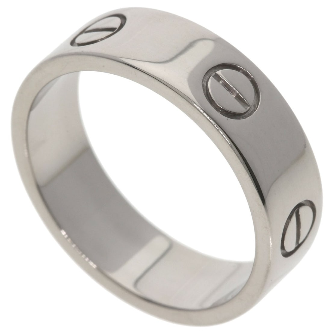 Cartier Love Ring #57 Ring K18 White Gold: Cartier Love Ring #57 Ring K18 White Gold Cartier Love Ring #57 in K18 White Gold features a sleek, silver-toned design with a signature that bears a mark of authenticity. This elegant ring is crafted