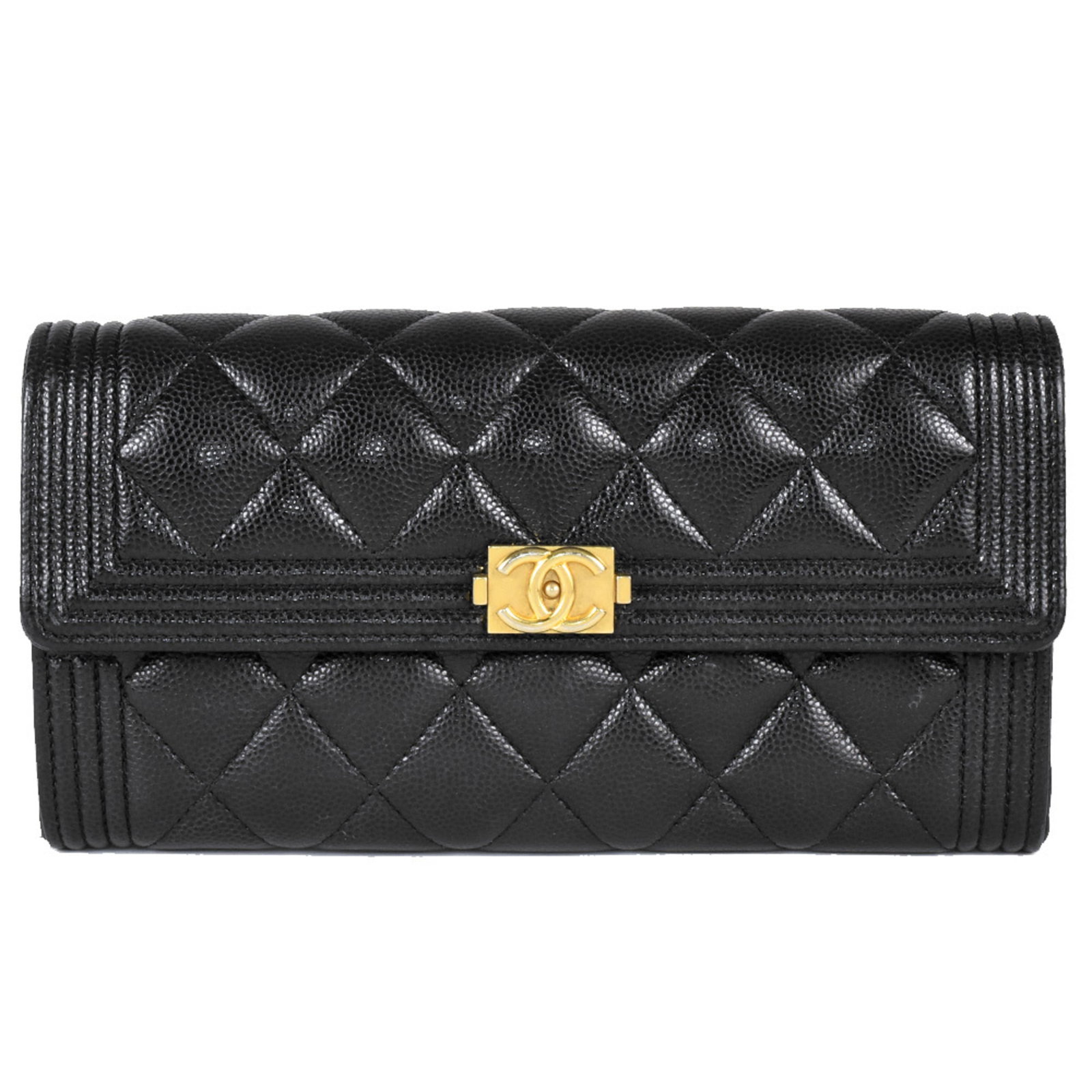 Chanel Chain/ Shoulder Wallet Caviar Leather: Chanel Chain/ Shoulder Wallet Caviar Leather Chain/Shoulder wallet in caviar leather, featuring a snap fastener closure and inner pockets for coin purse, pocket, and card slot. This stylish accessory 