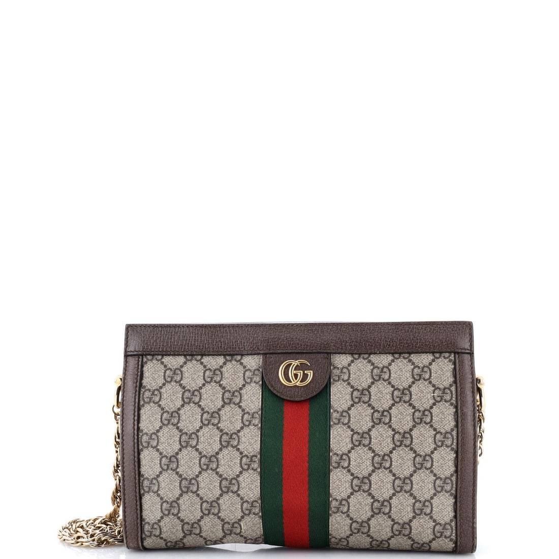 Gucci Ophidia Chain Shoulder Small GG Coated Canvas Bag: Gucci Ophidia Chain Shoulder Small GG Coated Canvas Bag The Gucci Ophidia Chain Shoulder Small GG Coated Canvas Bag boasts a stylish brown canvas exterior with a subtle GG pattern, complemented by