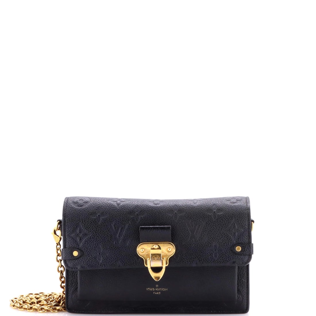 Vuitton Louis Chain Wallet Monogram Leather Empreinte Vavin NM: Vuitton Louis Chain Wallet Monogram Leather Empreinte Vavin NM The Louis Vuitton Vavin Chain Wallet Monogram Leather Empreinte is a unique piece, featuring a classic design with a chain strap and