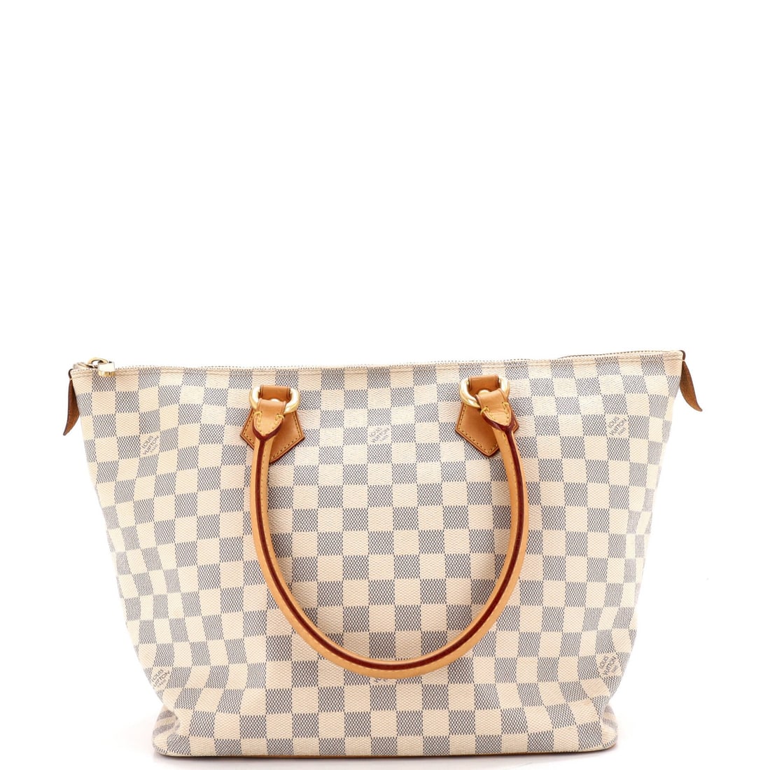 Damier Handbag Saleya Louis Vuitton: Damier Handbag Saleya Louis Vuitton White Damier MM Louis Vuitton Saleya Handbag in Good Condition. This canvas-coated tote features a classic design with a signature Damier pattern, gold hardware,