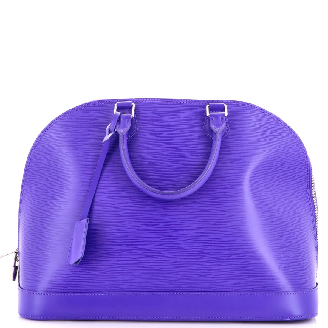 Louis Vuitton Alma Handbag Epi Leather GM: Louis Vuitton Alma Handbag Epi Leather GM Purple Louis Vuitton Alma Handbag Epi Leather GM in great condition, featuring scuffs, edge wear, and minor creases on the exterior. This top handle bag