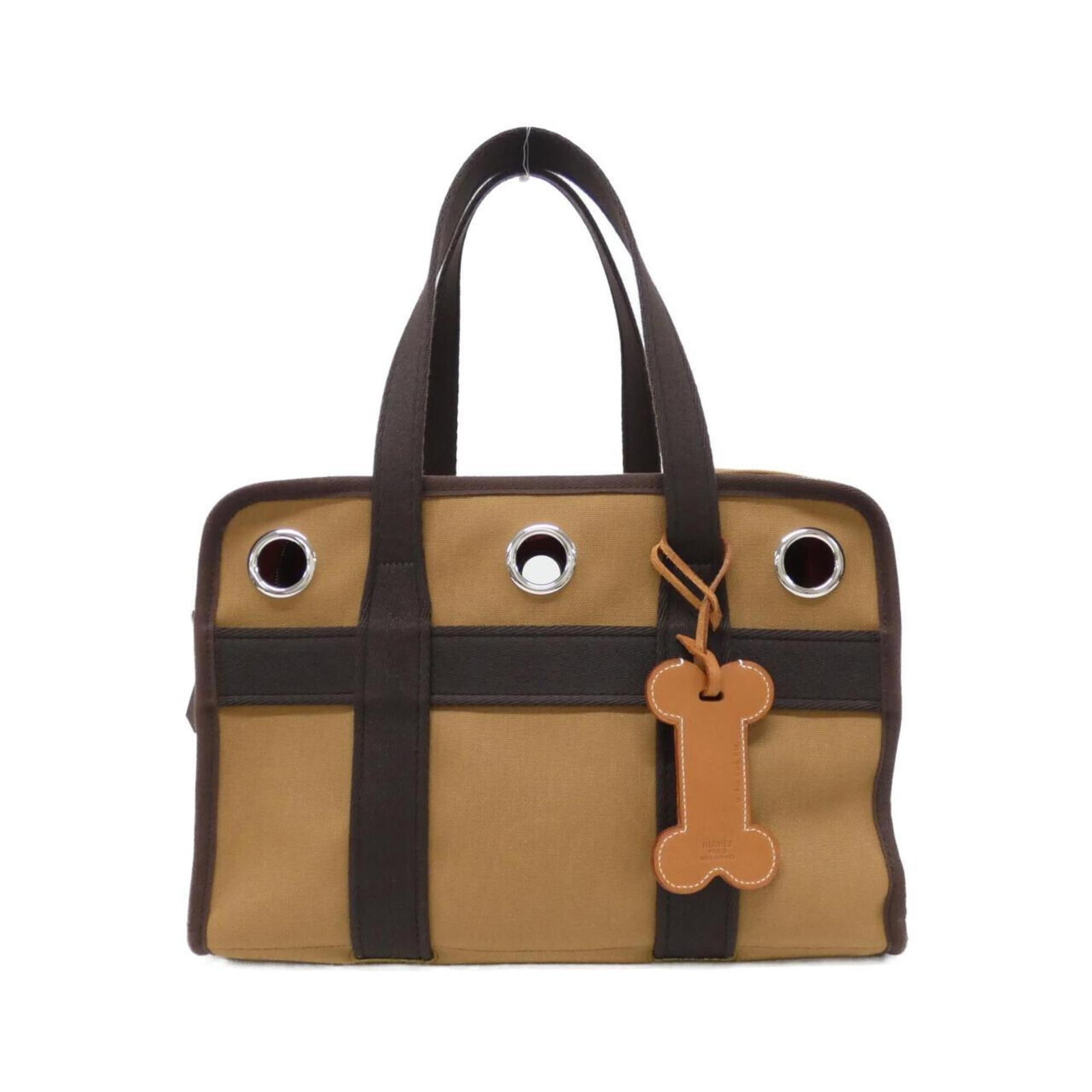 Handbag Canvas: Handbag Canvas Canvas Handbag from Hermes Model 800639EK, featuring Fauve and Feu colors, silver hardware, and a sturdy design with a 47cm handle length, measuring 24cm x 35cm x 15cm. This canvas hand