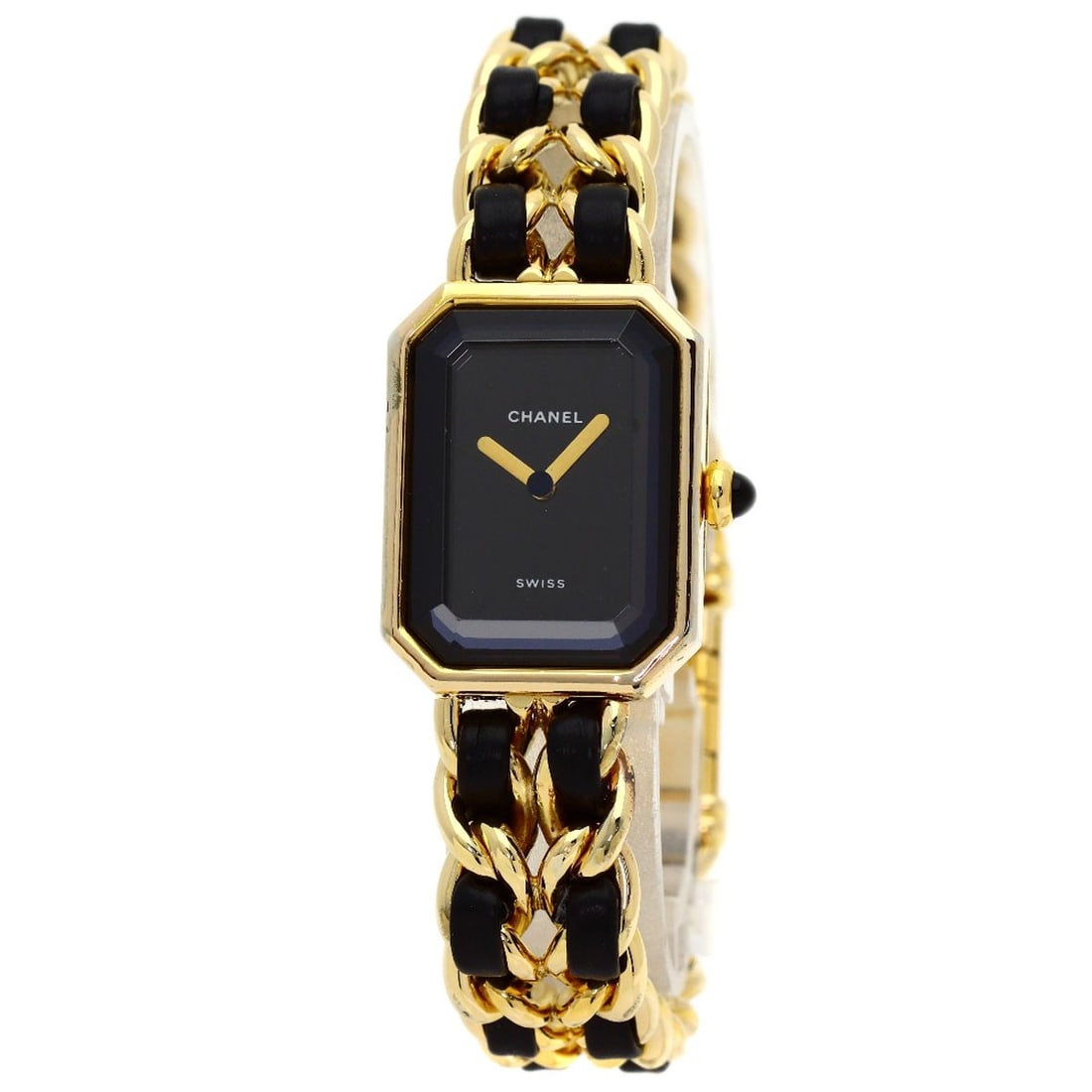 Chanel Premiere L Watches Gold Plated/ Gpxleather: Chanel Premiere L Watches Gold Plated/ Gpxleather Gold Plated Chanel Premiere L Watches with Elegant Gold Bezel and Black Dial. This 20mm gold plated watch features an analog display, quartz