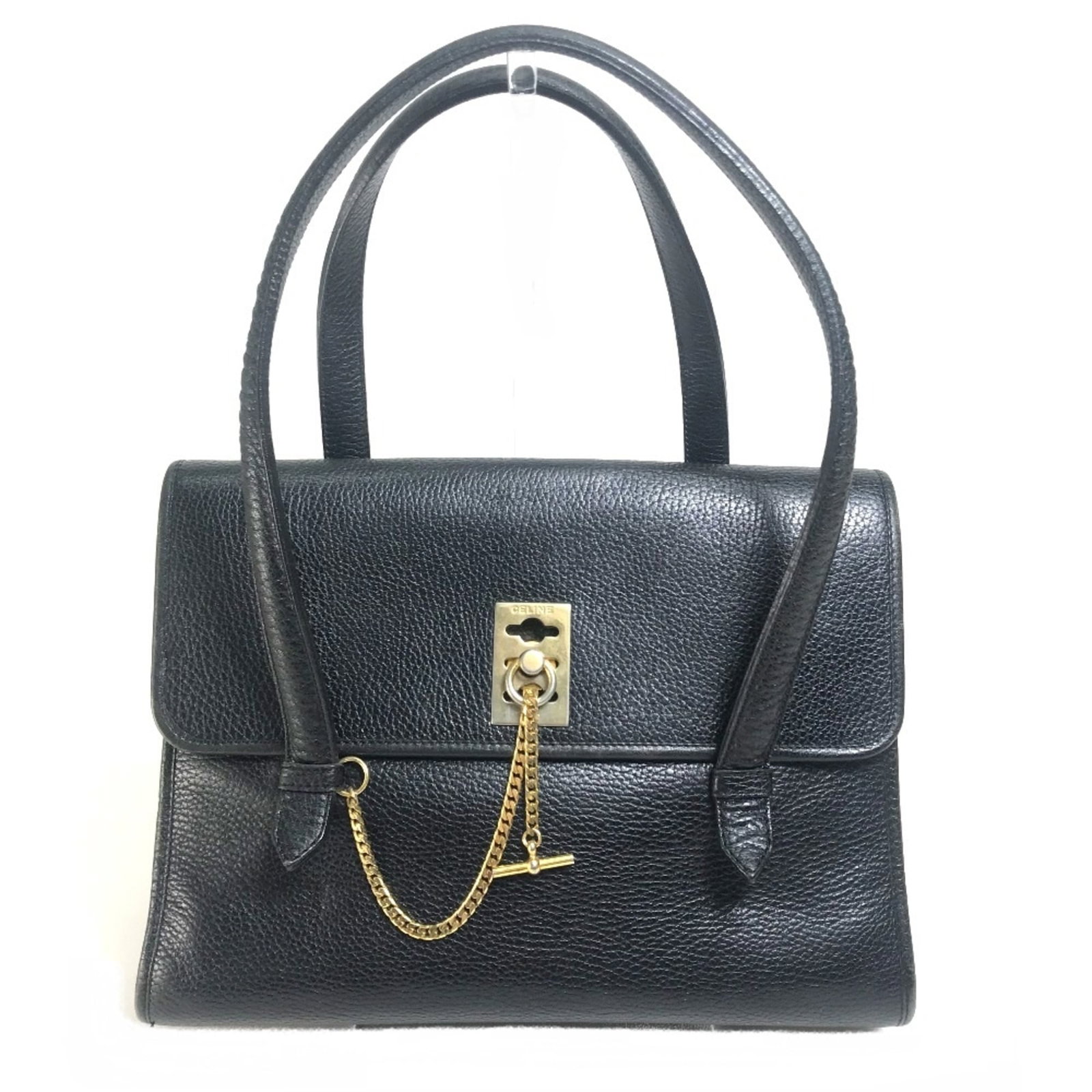 Celine Handbag Leather: Celine Handbag Leather Black Celine Handbag Leather. Made from high-quality leather, this 21cm x30cm x9cm handbag features a classic design with clean lines and a timeless look. The black leather