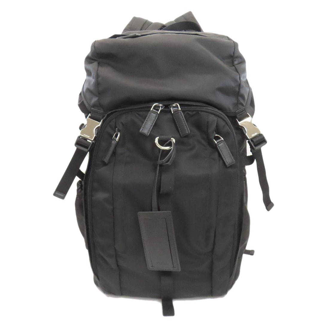 Backpack Nylon Daypack Prada Logo Hardware 2Vz056: Backpack Nylon Daypack Prada Logo Hardware 2Vz056 Black nylon backpack with Prada logo hardware, designed as a daypack. Features a sleek and durable exterior made of high-quality nylon. Item Specifics