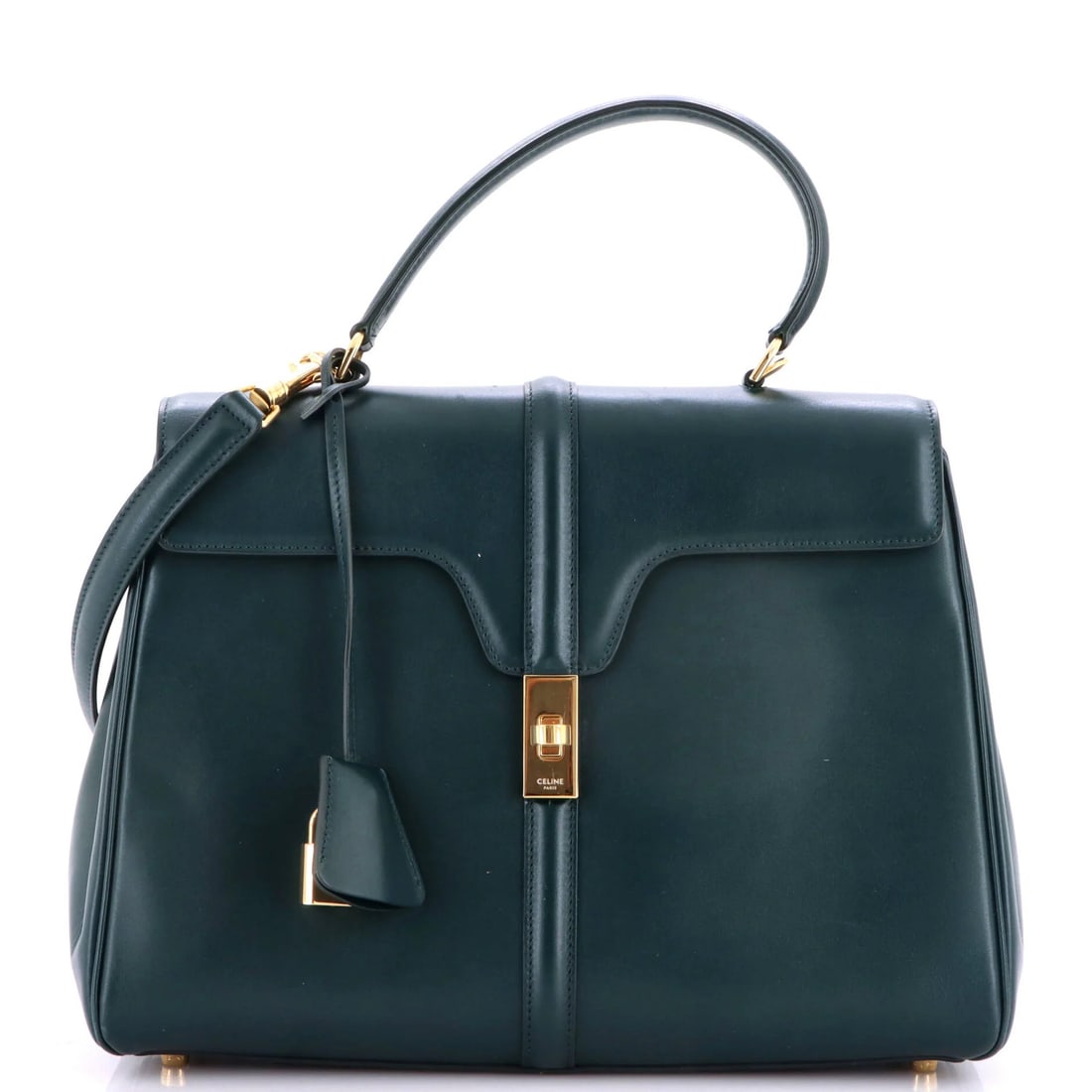 Smooth Medium Calfskin Top 16 Handle Bag Celine: Smooth Medium Calfskin Top 16 Handle Bag Celine Smooth Calfskin Top Handle Bag in Green from Celine, featuring a sleek design with 16 handles and a classic top handle closure. The bag's exterior