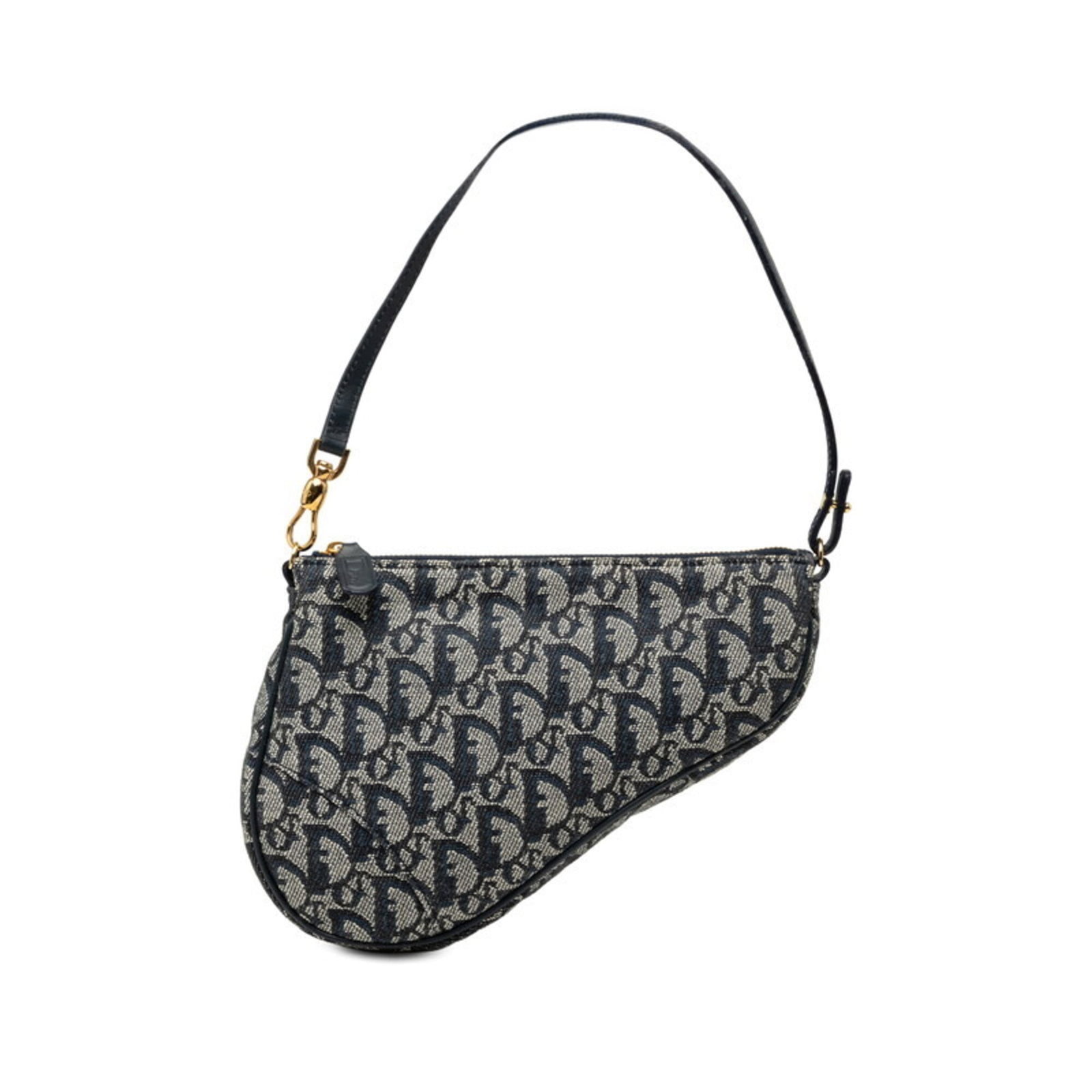 Handbag Canvas Leather Saddle Shoulder Dior Christian: Handbag Canvas Leather Saddle Shoulder Dior Christian Canvas and leather saddle shoulder bag from Christian Dior, featuring a navy color and dimensions of 15.5cm x 21cm x 3cm. This bag combines canvas