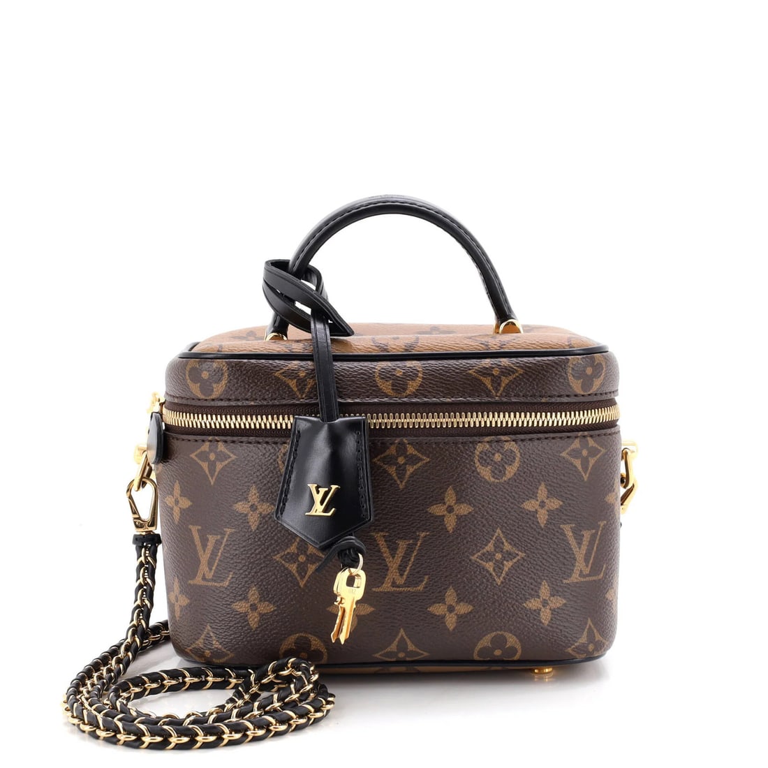 Vanity Handbag Canvas Monogram Reverse Louis Vuitton: Vanity Handbag Canvas Monogram Reverse Louis Vuitton Brown Vanity Handbag with Reverse Monogram Canvas, featuring a classic Top Handle design, and a spacious interior with microfiber lining. The exter